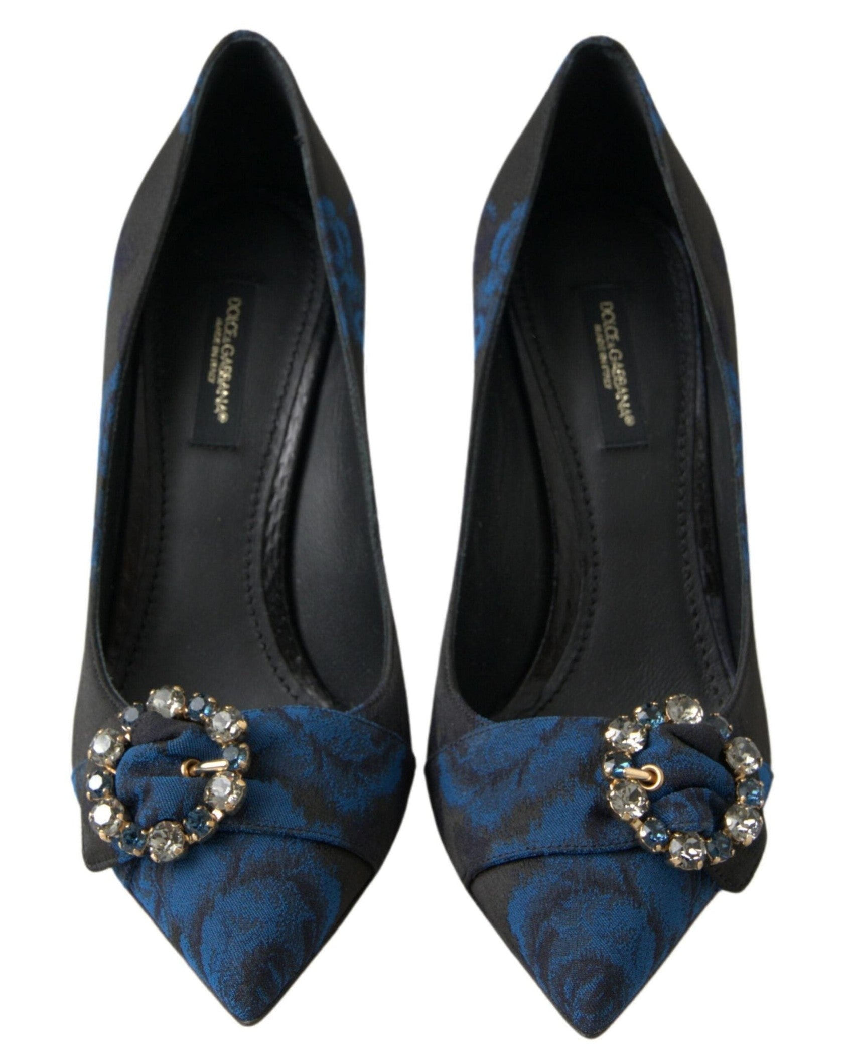 Dolce & Gabbana Blue Floral Ayers Crystal Pumps Heels