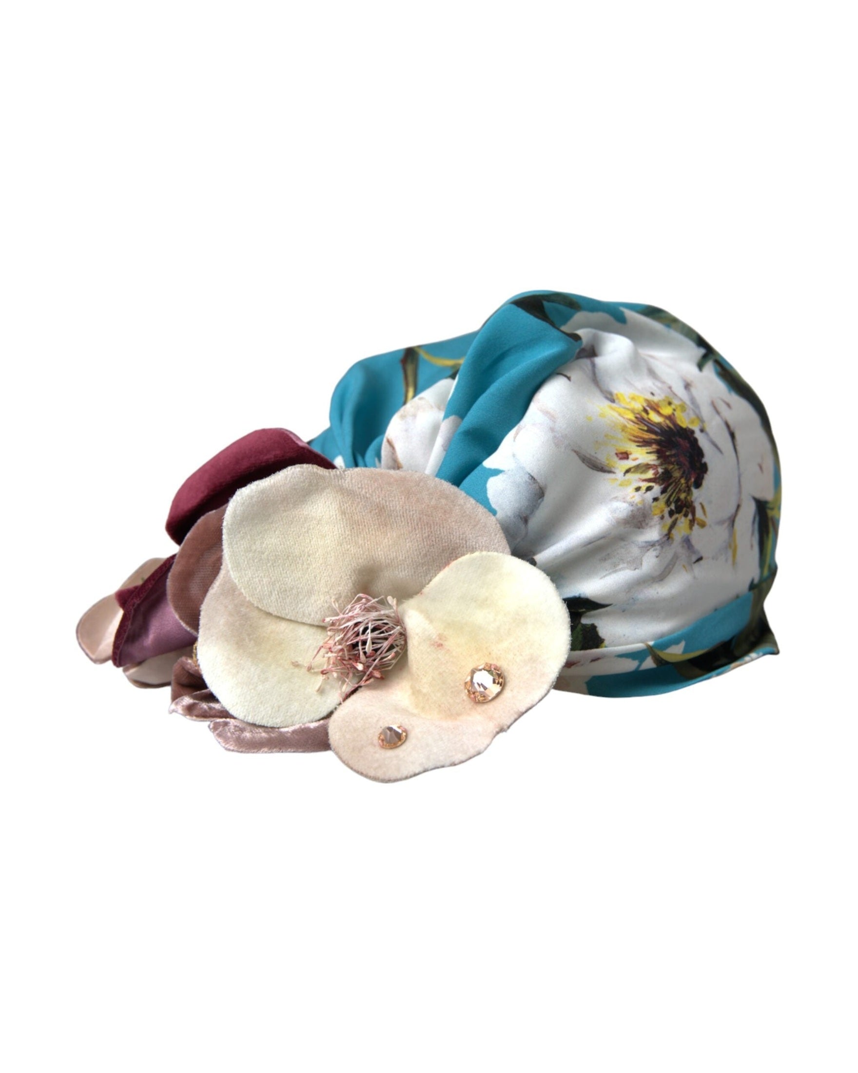 Dolce & Gabbana Blue Floral Motif Turban Head Hat Women Glam Steals
