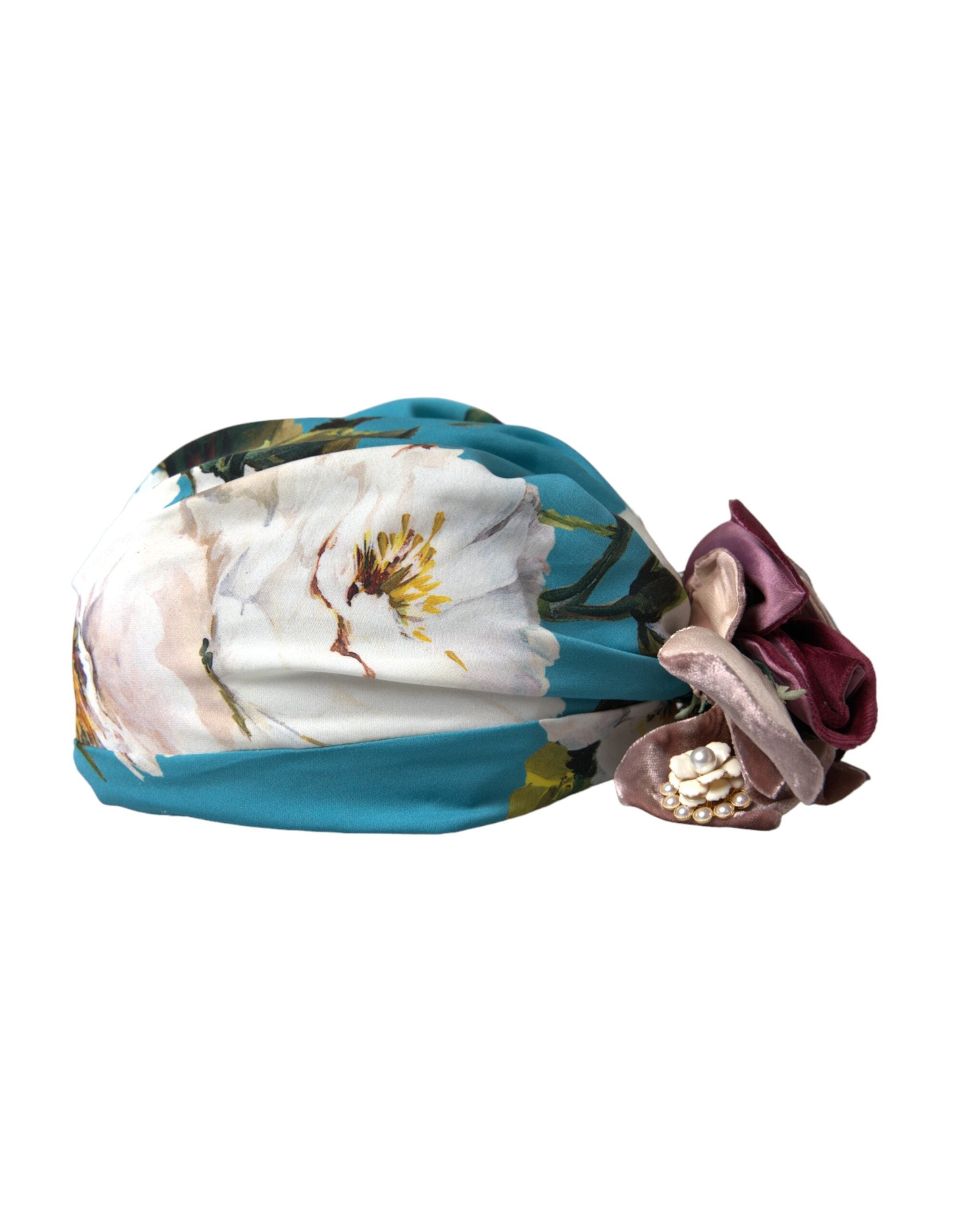 Dolce & Gabbana Blue Floral Motif Turban Head Hat Women Glam Steals