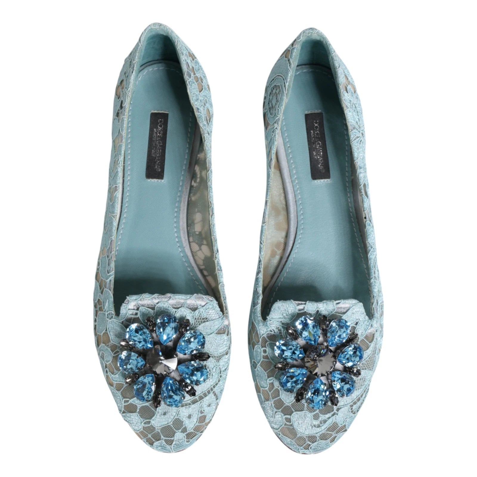 Dolce & Gabbana Blue Lace Crystal Ballet Flats Loafers Shoes Glam Steals