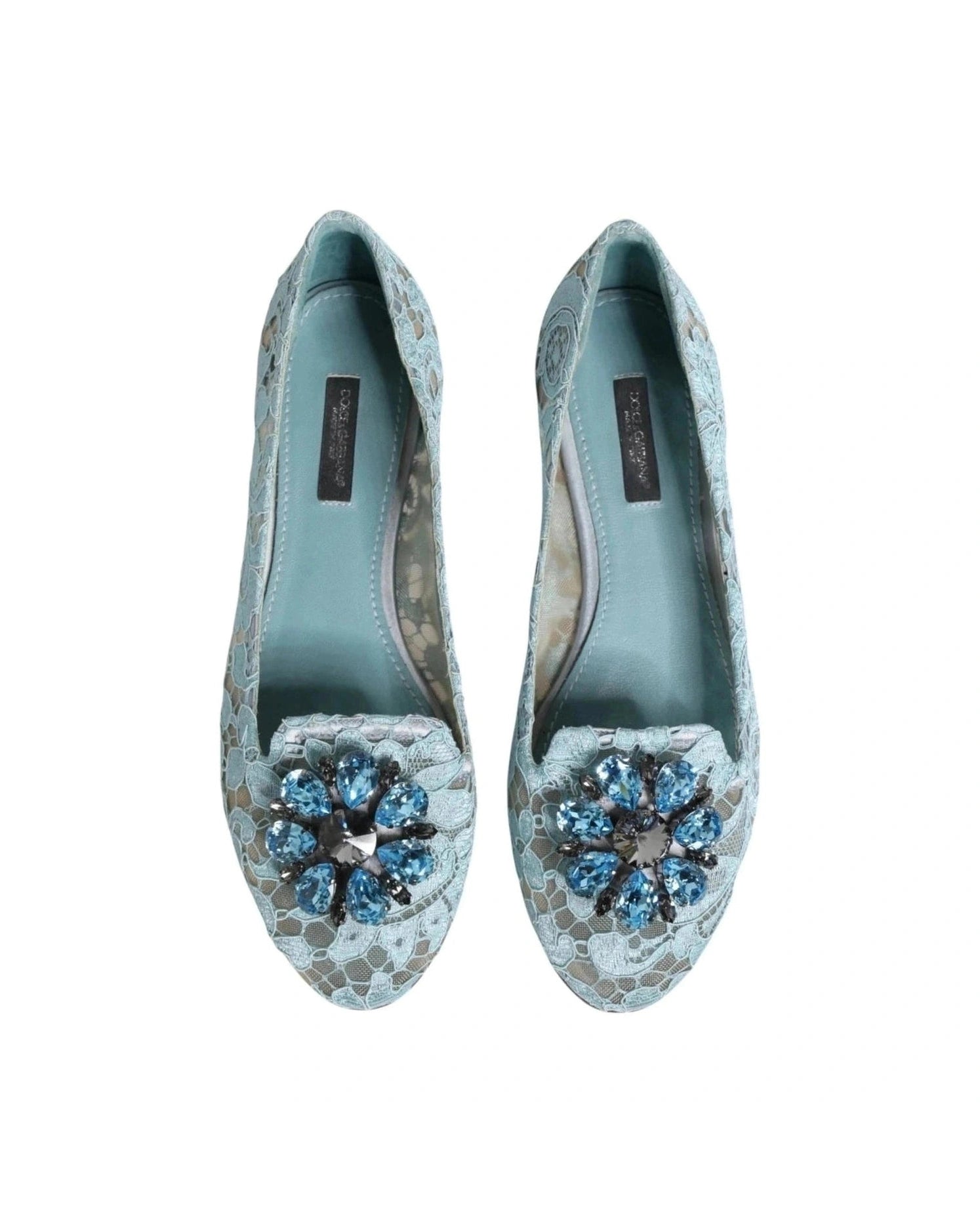 Dolce & Gabbana Blue Lace Crystal Ballet Flats Loafers Shoes Glam Steals