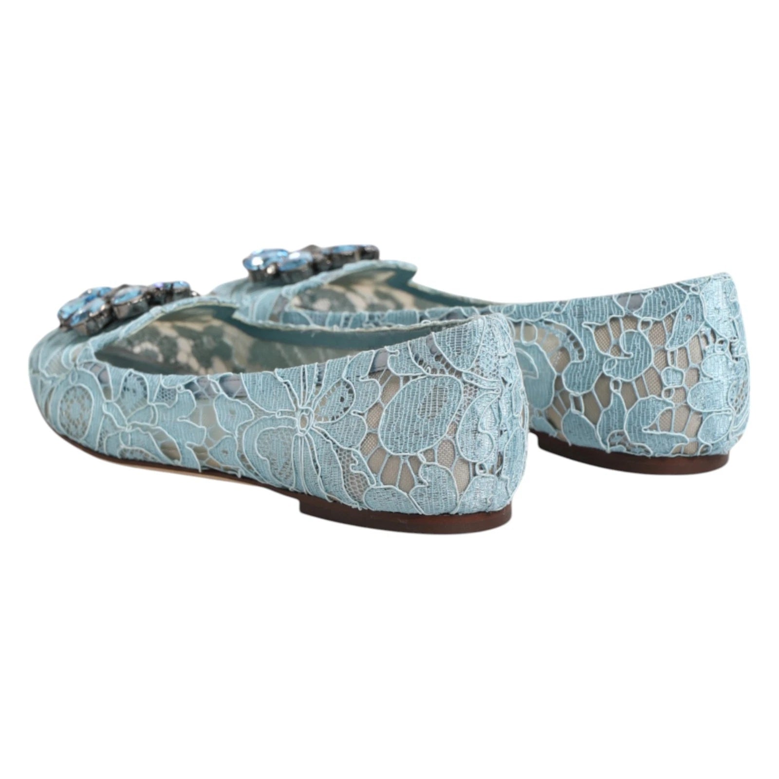 Dolce & Gabbana Blue Lace Crystal Ballet Flats Loafers Shoes Glam Steals