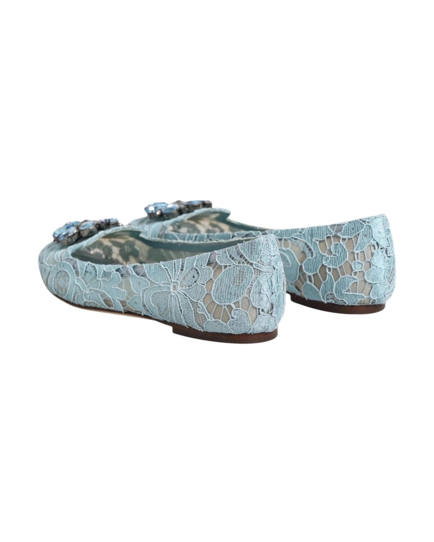 Dolce & Gabbana Blue Lace Crystal Ballet Flats Loafers Shoes Glam Steals