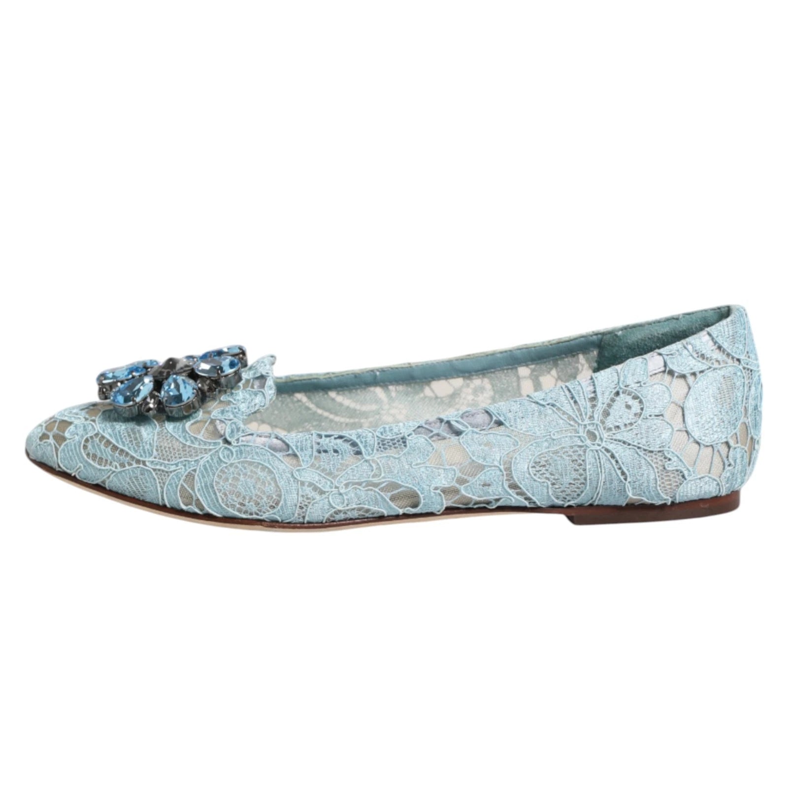 Dolce & Gabbana Blue Lace Crystal Ballet Flats Loafers Shoes Glam Steals