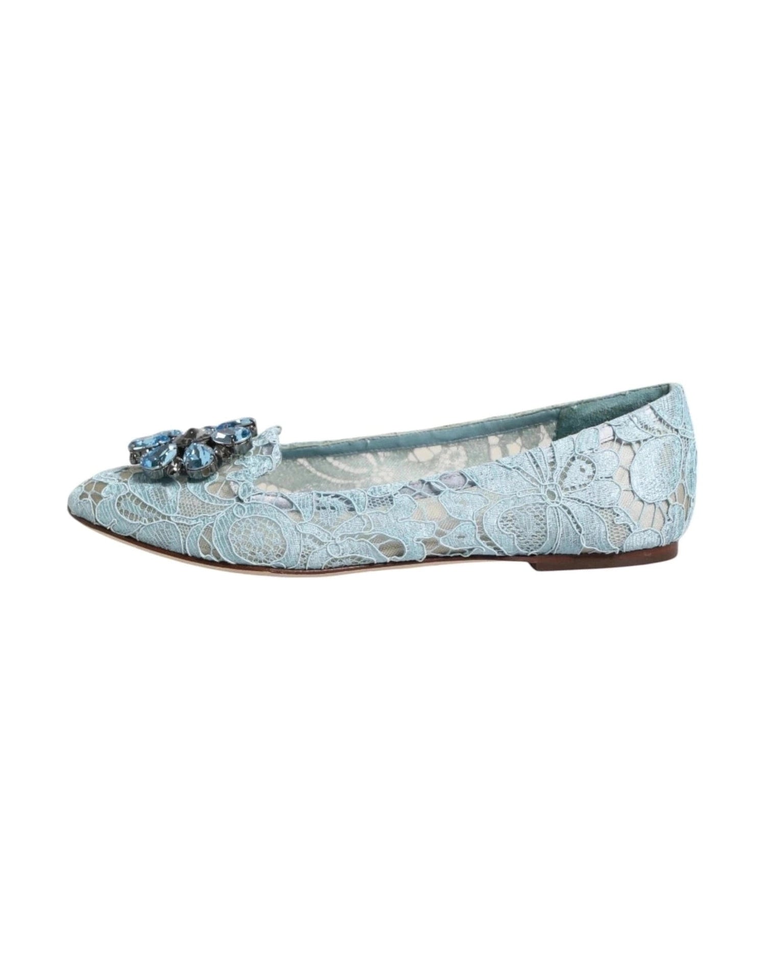 Dolce & Gabbana Blue Lace Crystal Ballet Flats Loafers Shoes Glam Steals