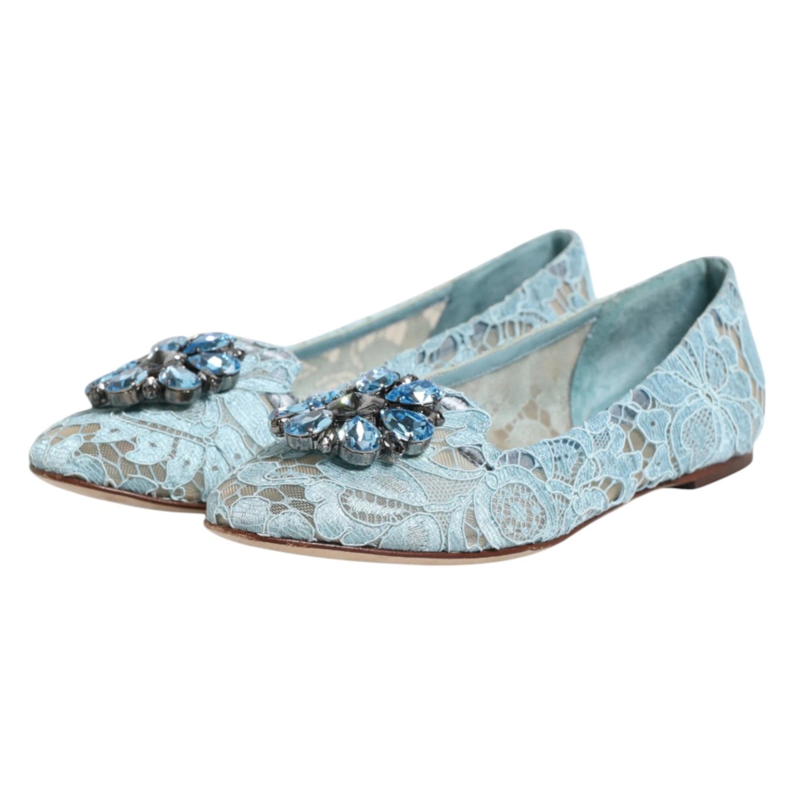 Dolce & Gabbana Blue Lace Crystal Ballet Flats Loafers Shoes Glam Steals