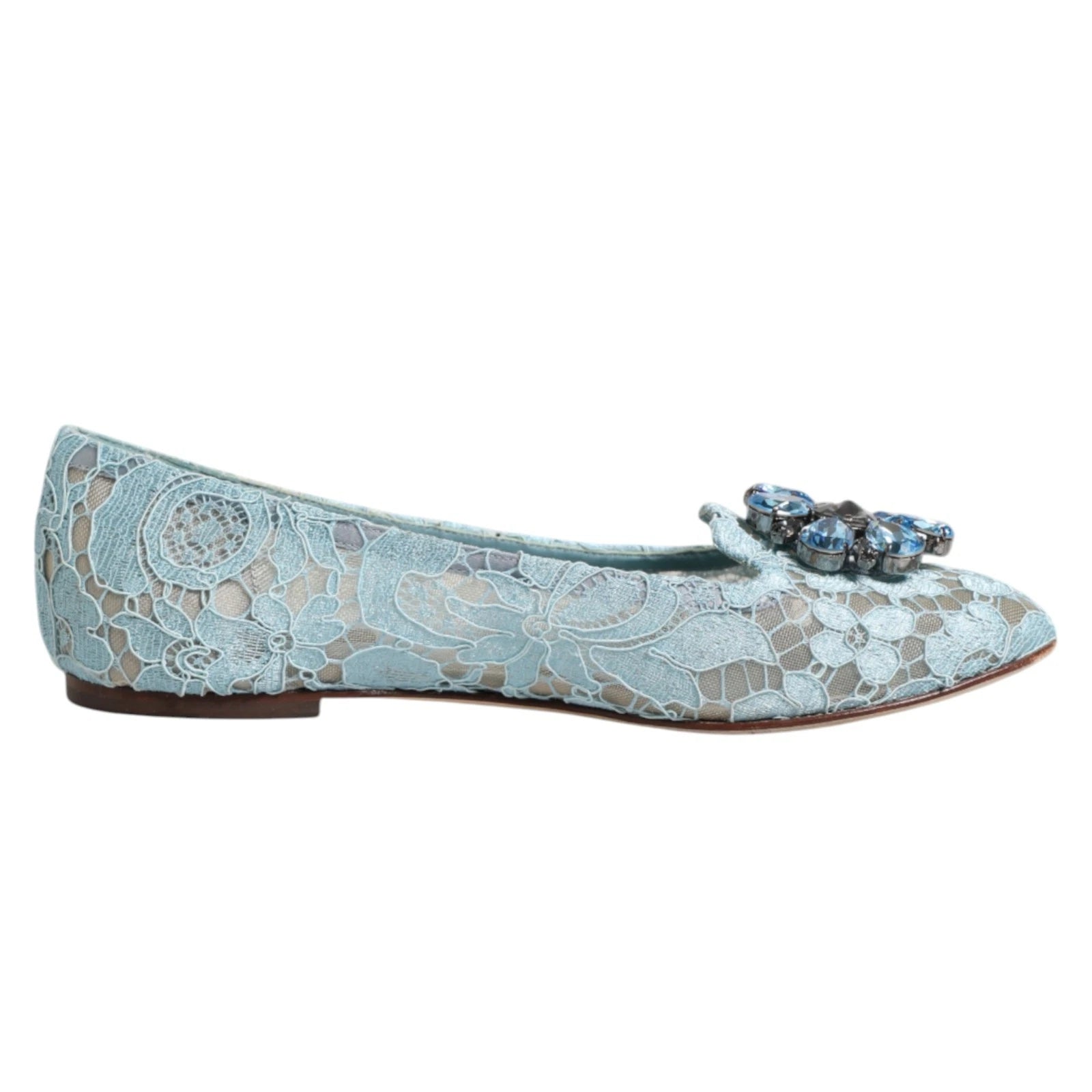 Dolce & Gabbana Blue Lace Crystal Ballet Flats Loafers Shoes Glam Steals