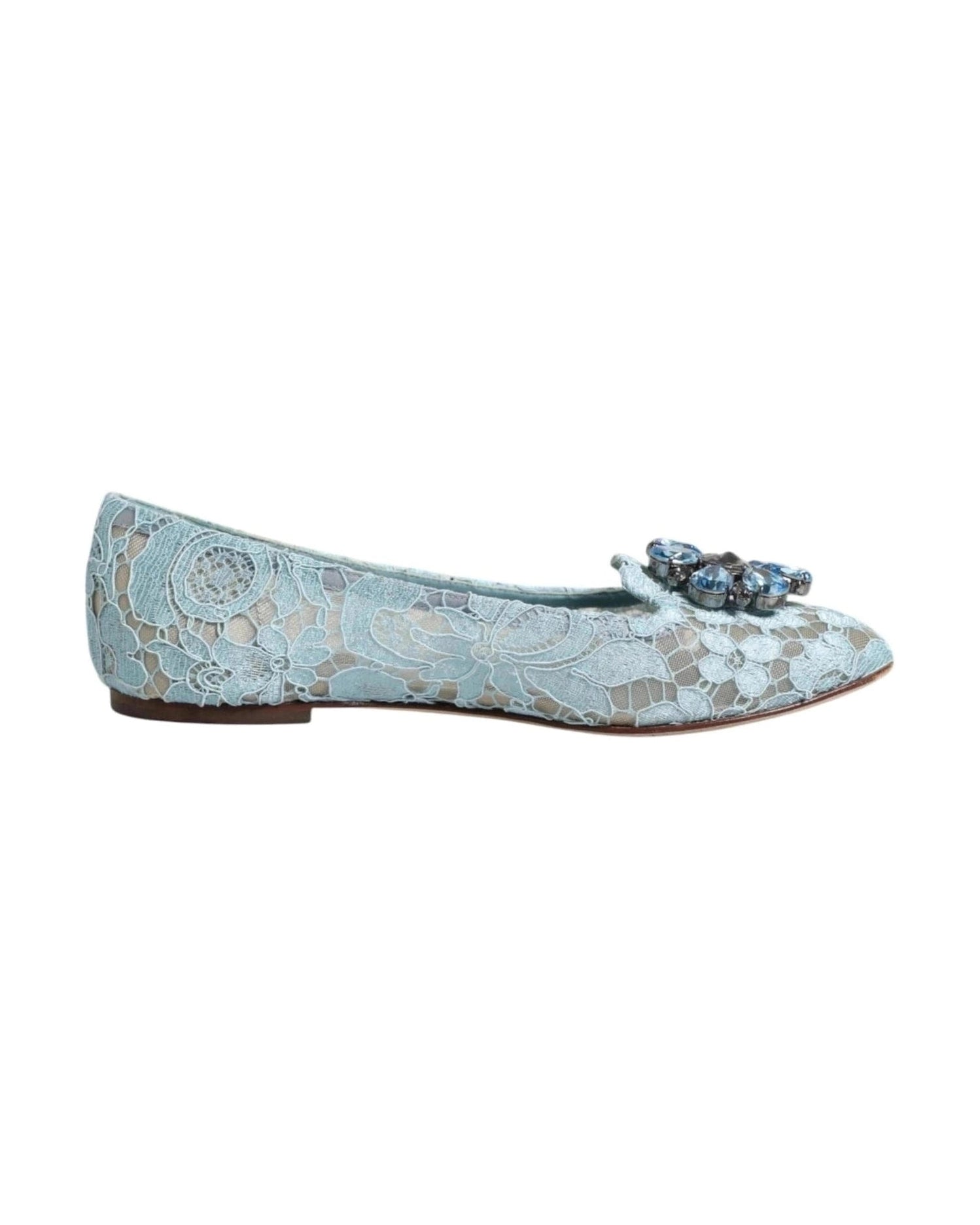 Dolce & Gabbana Blue Lace Crystal Ballet Flats Loafers Shoes Glam Steals