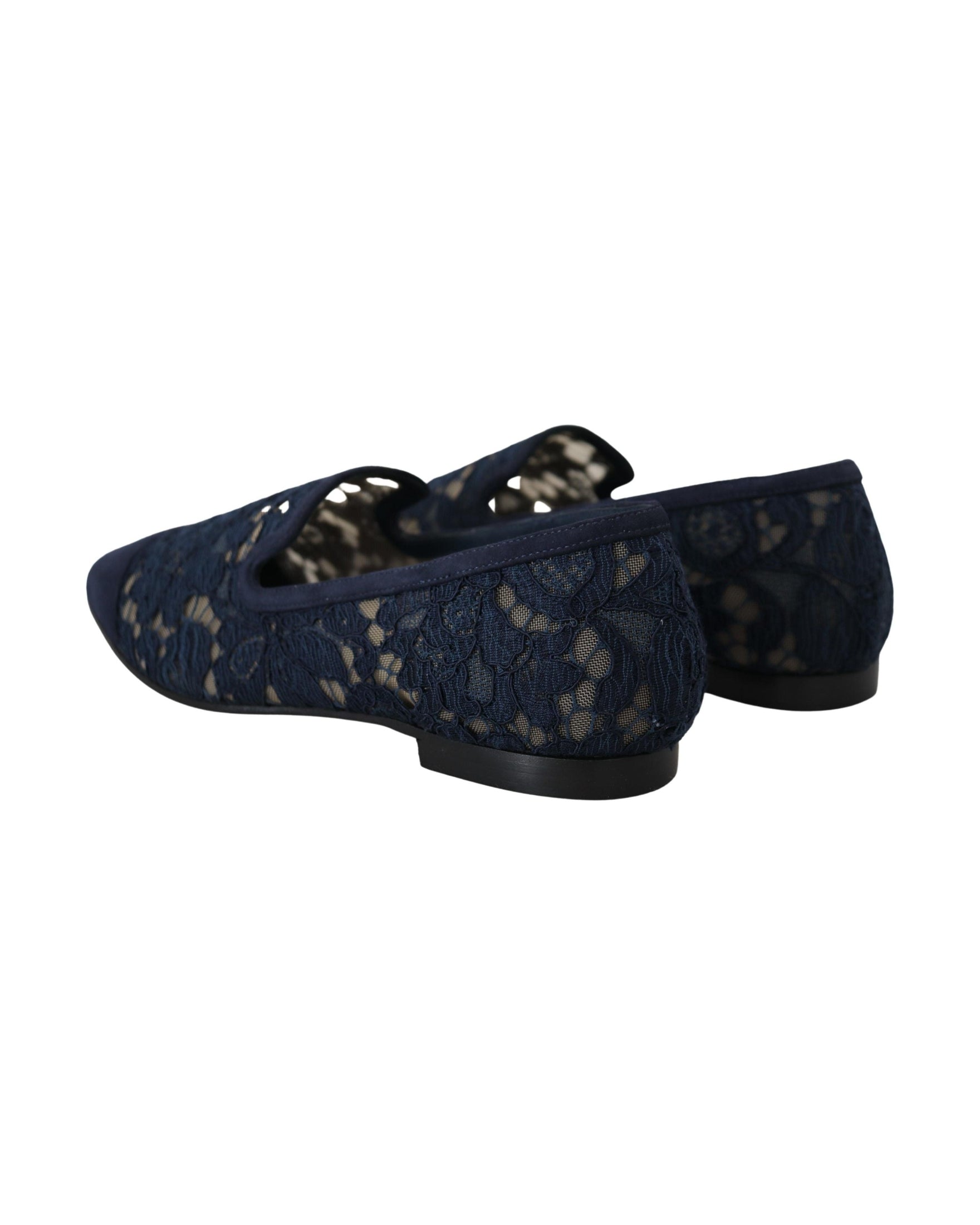 Dolce & Gabbana Blue Lace Floral Slip Ons Loafers Flats