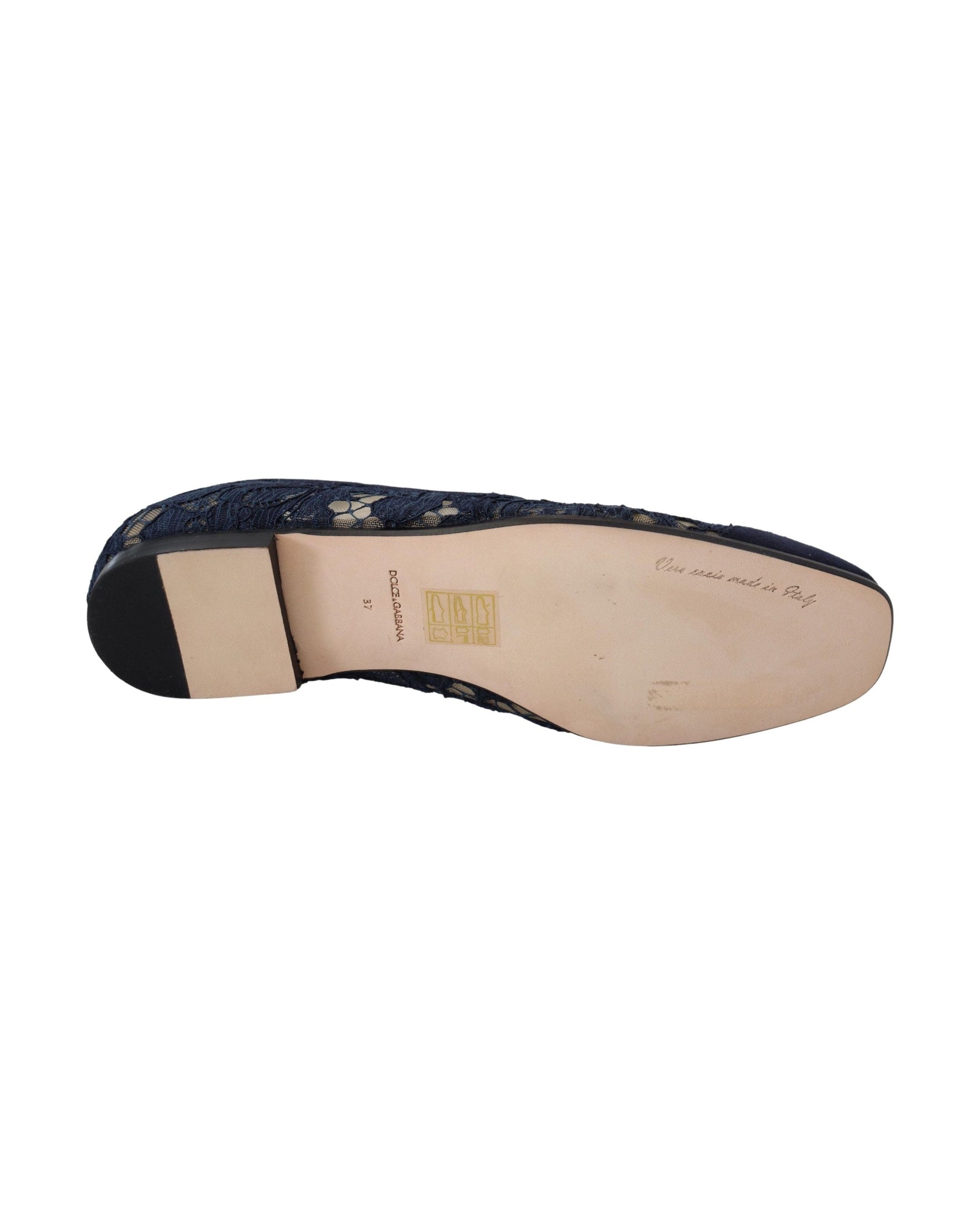 Dolce & Gabbana Blue Lace Floral Slip Ons Loafers Flats