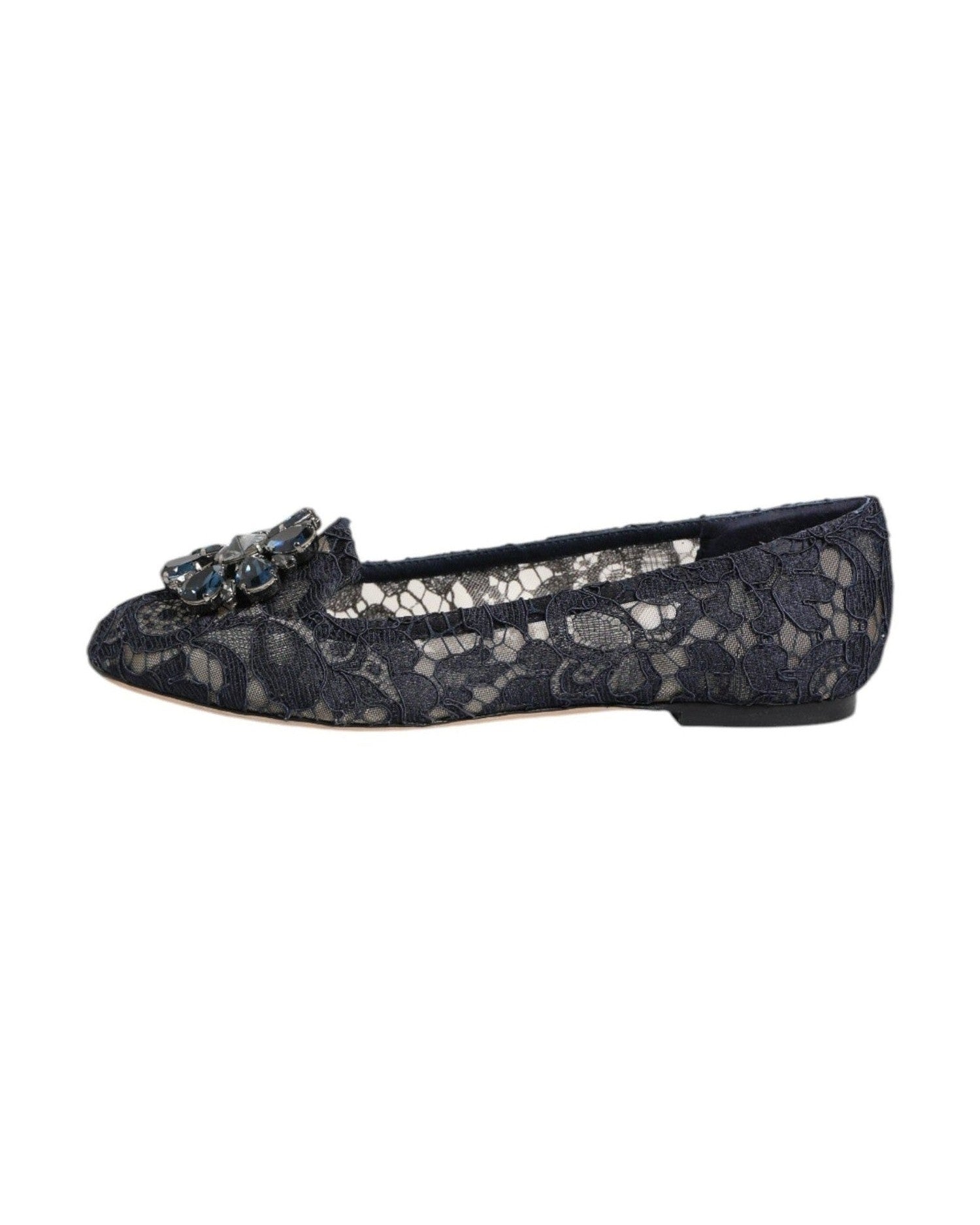 Dolce & Gabbana Blue Lace Taormina Crystals Flats Shoes Shoes
