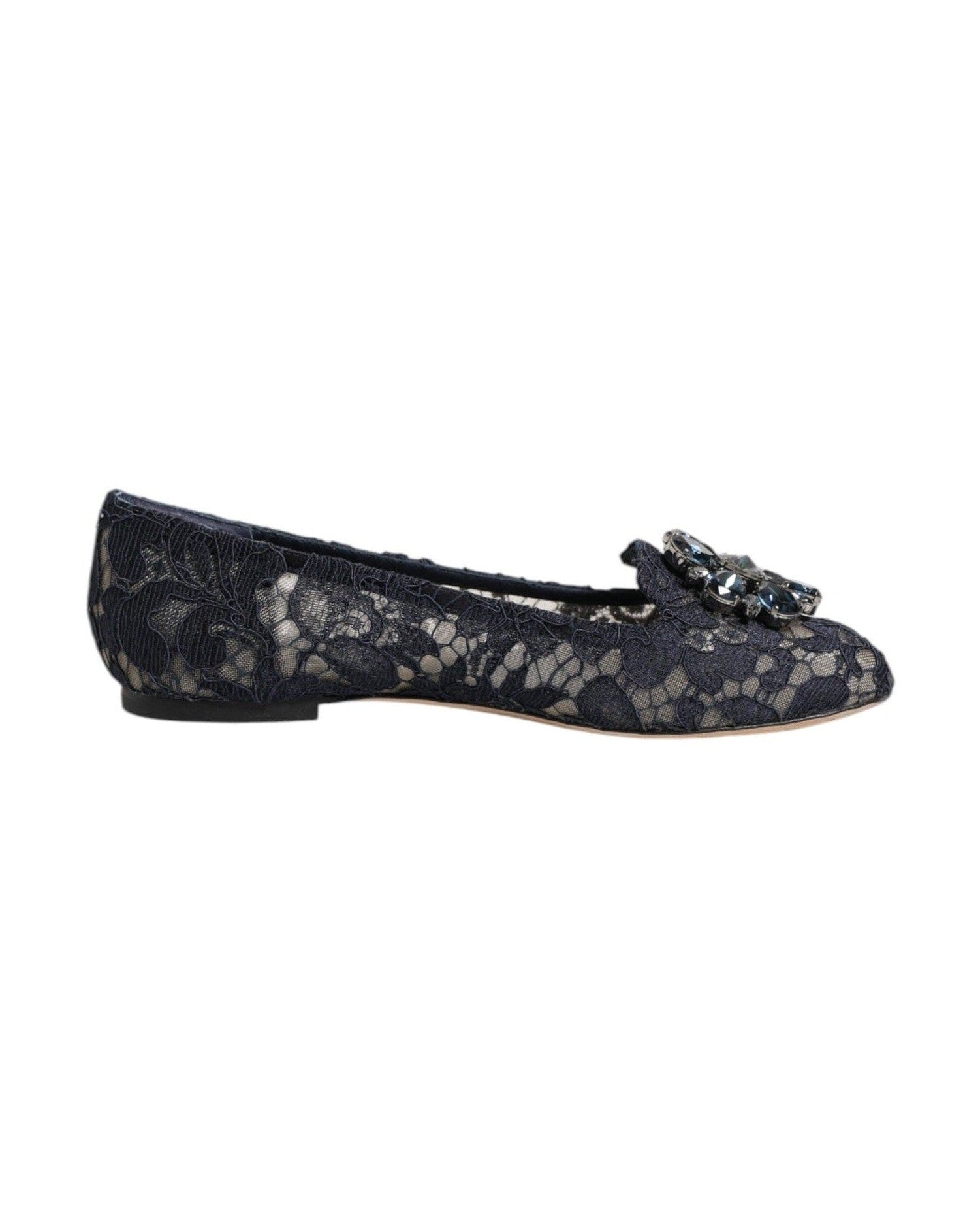 Dolce & Gabbana Blue Lace Taormina Crystals Flats Shoes Shoes