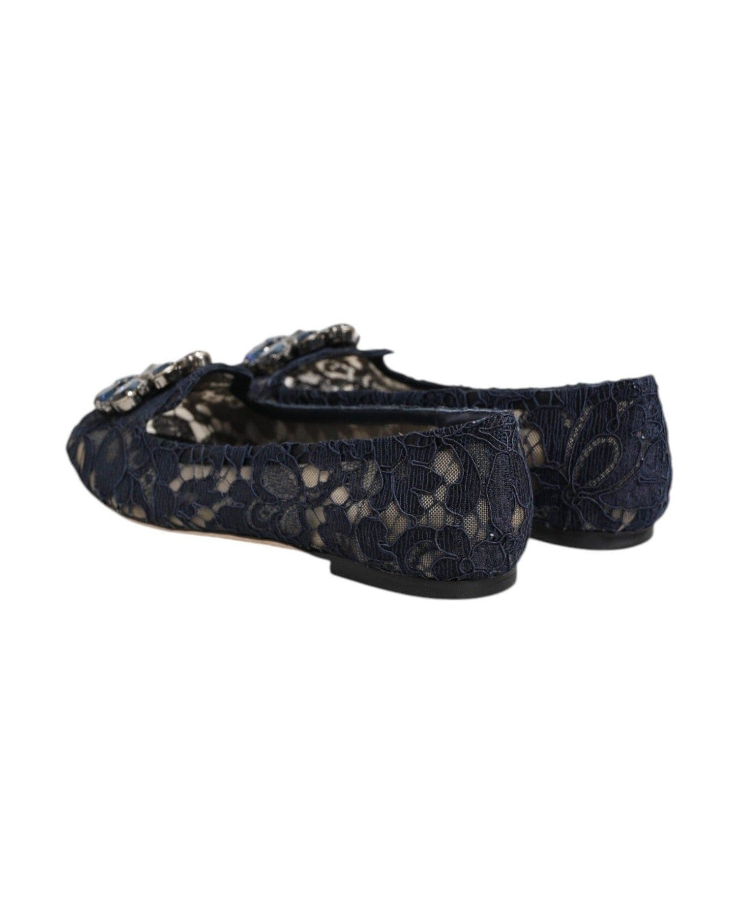 Dolce & Gabbana Blue Lace Taormina Crystals Flats Shoes Shoes