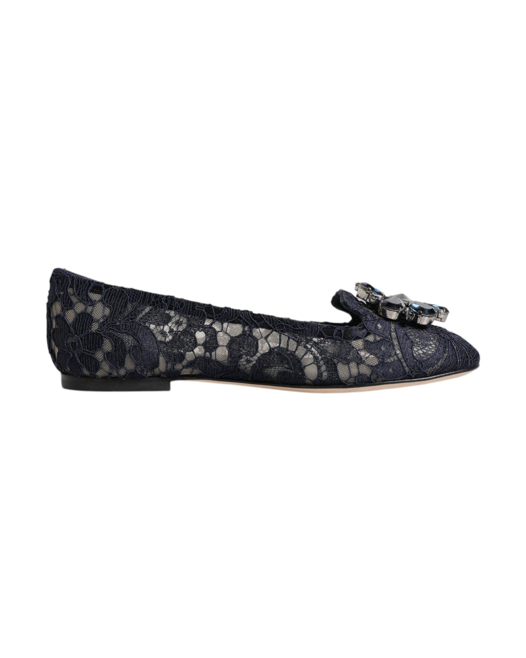 Dolce & Gabbana Blue Lace Taormina Crystals Flats Shoes Flats