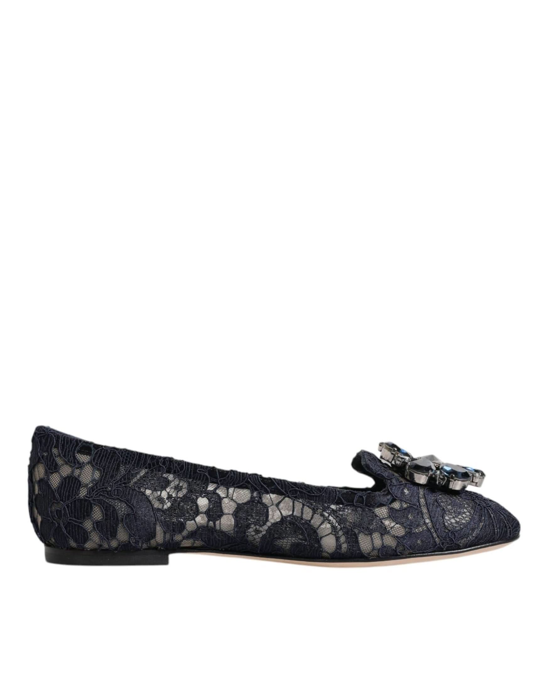 Dolce & Gabbana Blue Lace Taormina Crystals Flats Shoes Flats