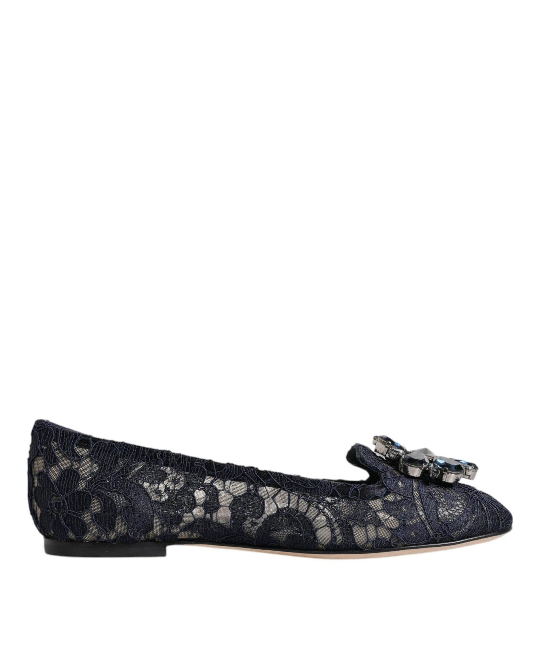 Dolce & Gabbana Blue Lace Taormina Crystals Flats Shoes Flats