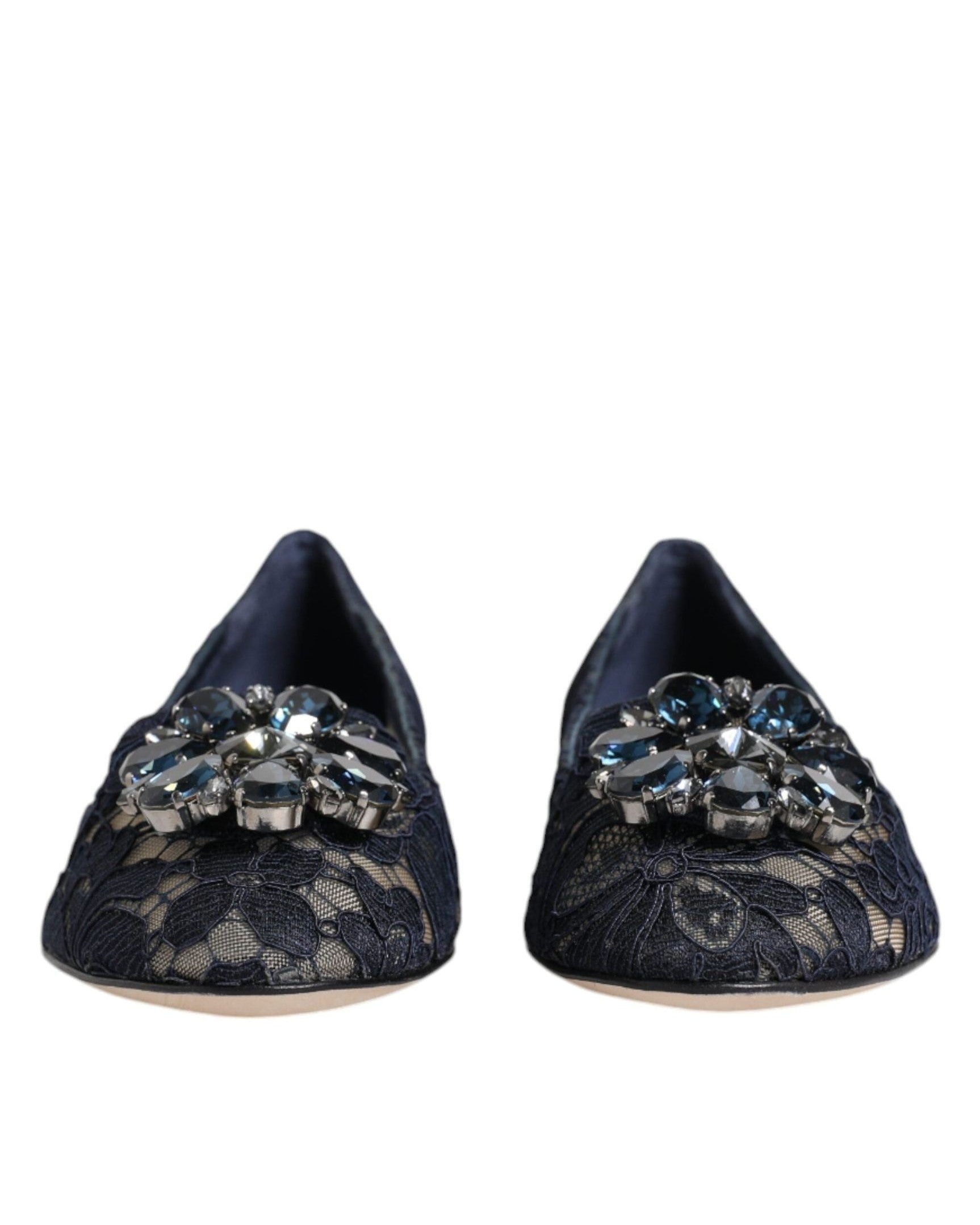 Dolce & Gabbana Blue Lace Taormina Crystals Flats Shoes Flats