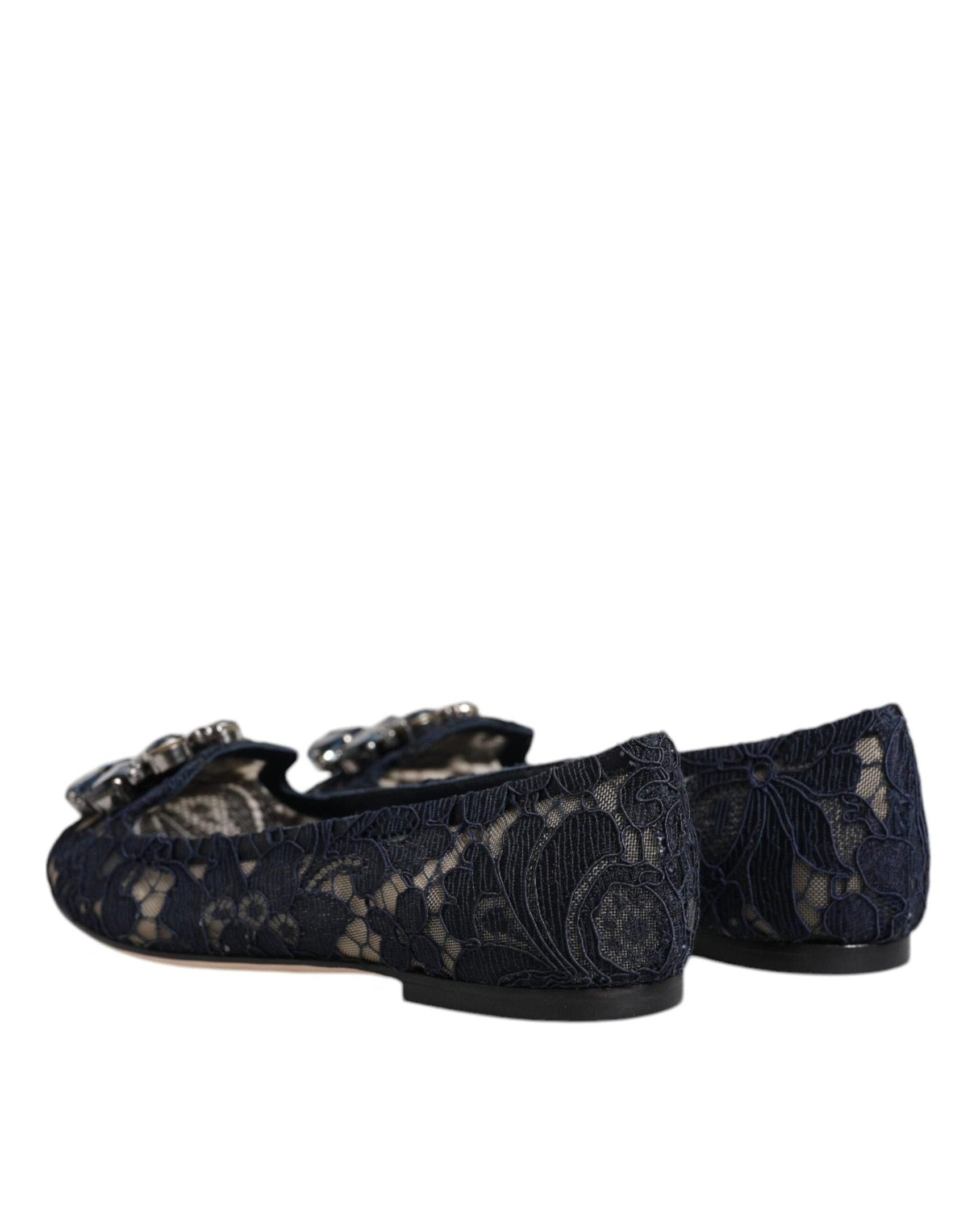 Dolce & Gabbana Blue Lace Taormina Crystals Flats Shoes Flats