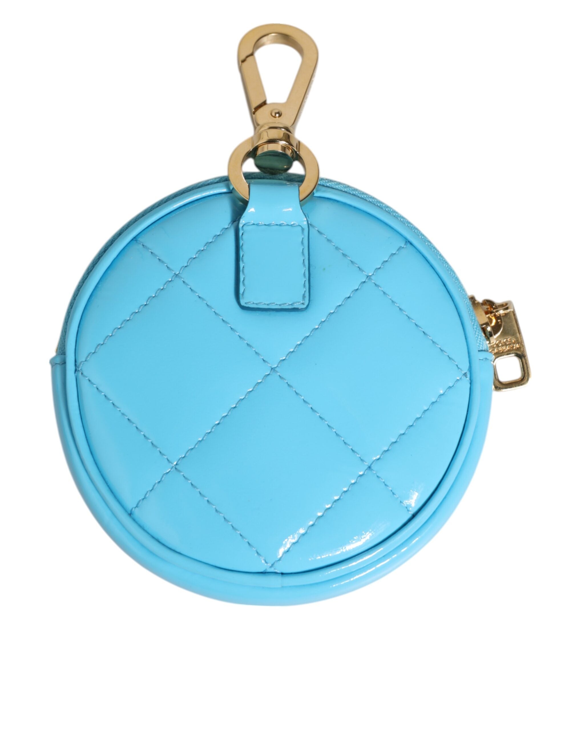 Dolce & Gabbana Blue Leather Azure Round Coin Purse Keychain Crystal Logo Wallet Glam Steals