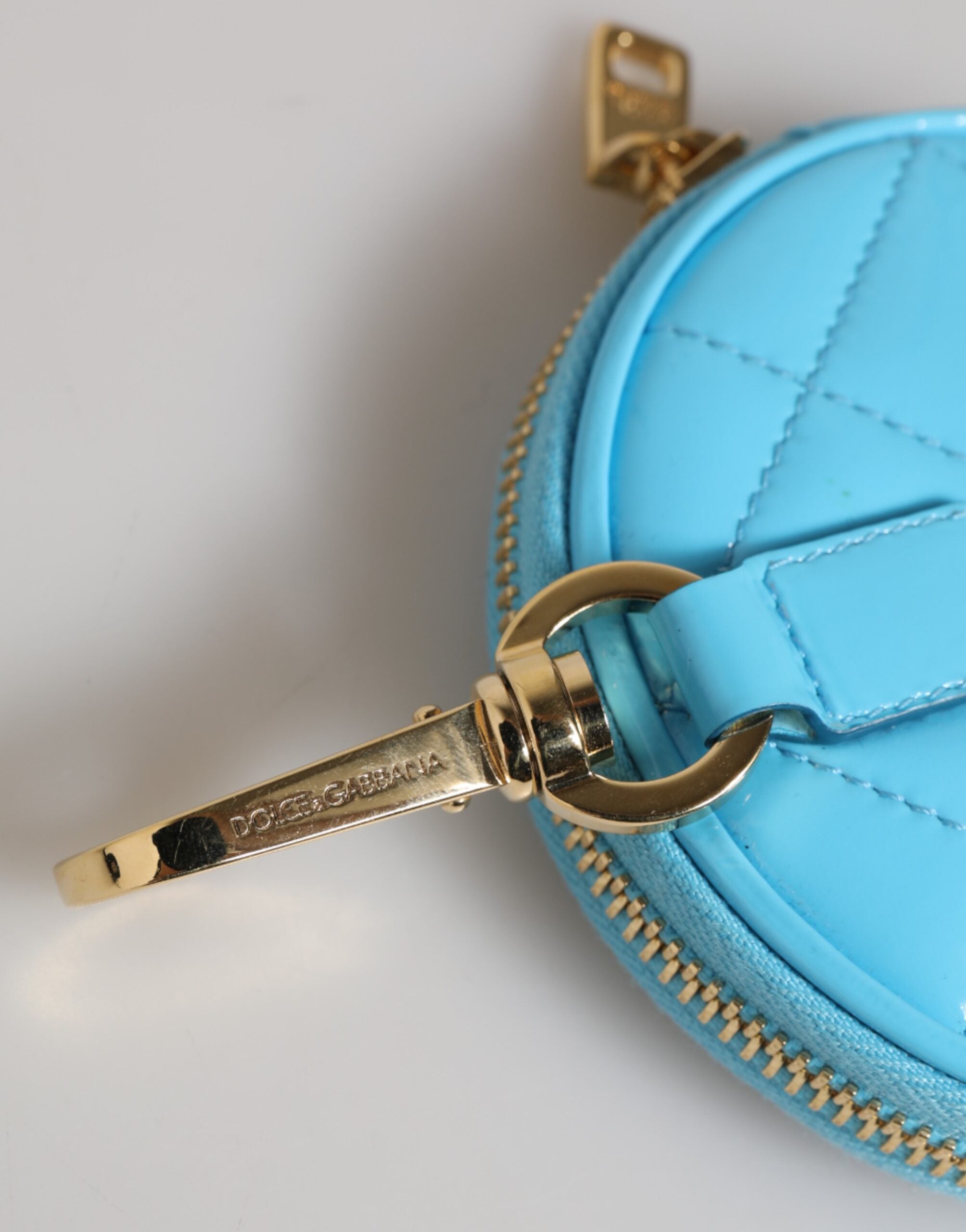 Dolce & Gabbana Blue Leather Azure Round Coin Purse Keychain Crystal Logo Wallet Glam Steals