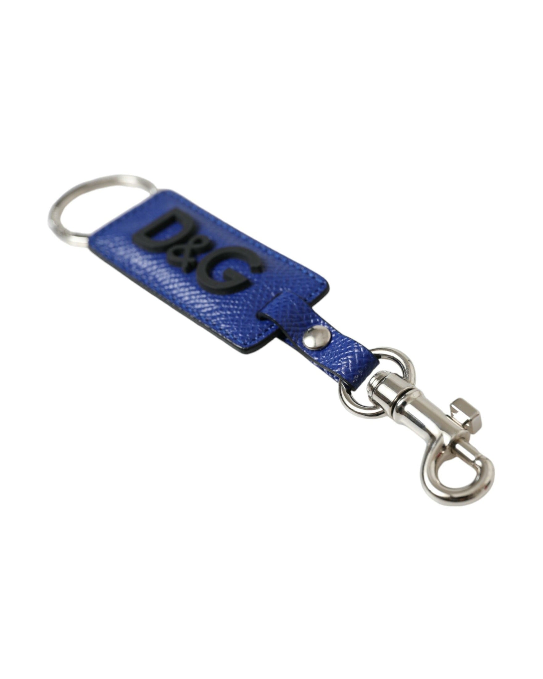 Dolce & Gabbana Blue Leather Calf Dg Logo Silver Brass Keyring Keychain Glam Steals