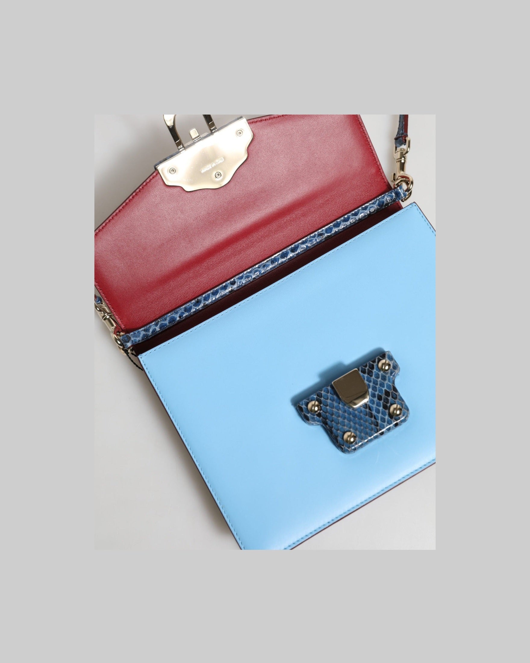 Dolce & Gabbana Blue Leather Beige Exotic Lucia Crossbody Bag Glam Steals