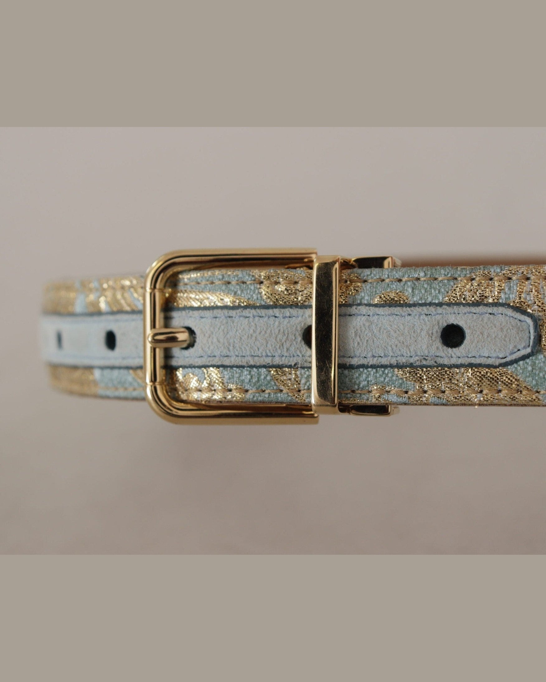Dolce & Gabbana Blue Leather Jacquard Embossed Gold Metal Buckle Belt Belts