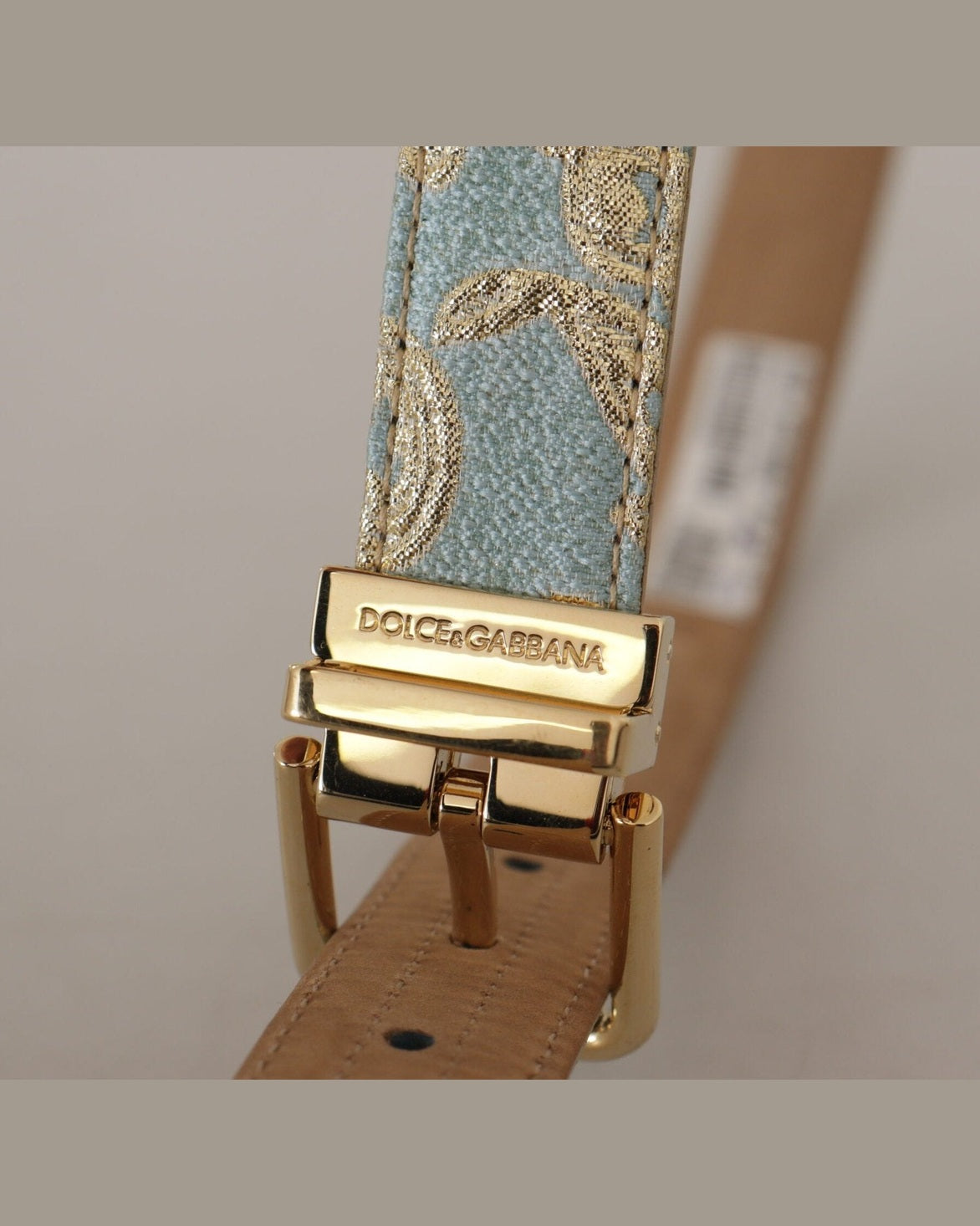 Dolce & Gabbana Blue Leather Jacquard Embossed Gold Metal Buckle Belt Belts