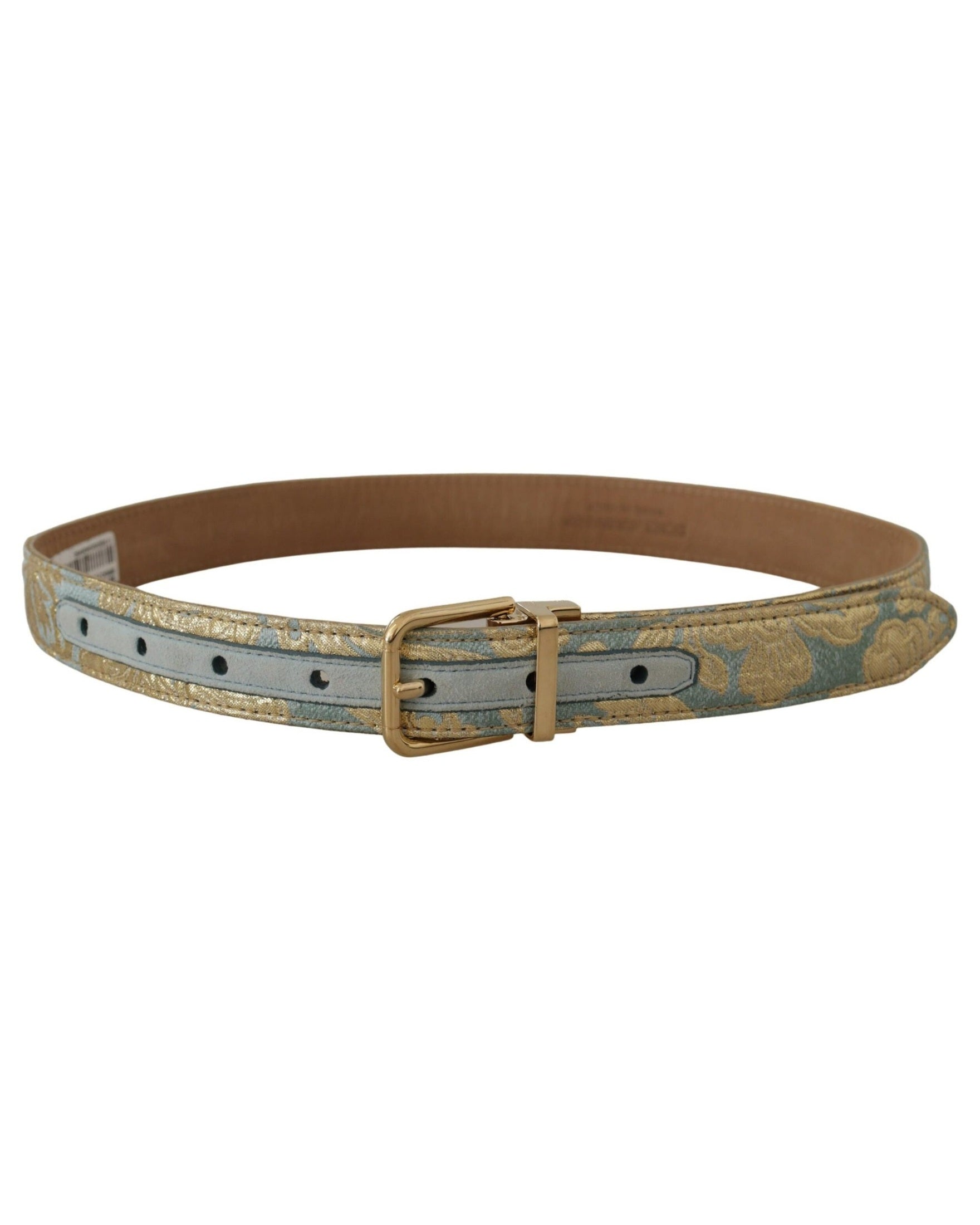 Dolce & Gabbana Blue Leather Jacquard Embossed Gold Metal Buckle Belt Belts