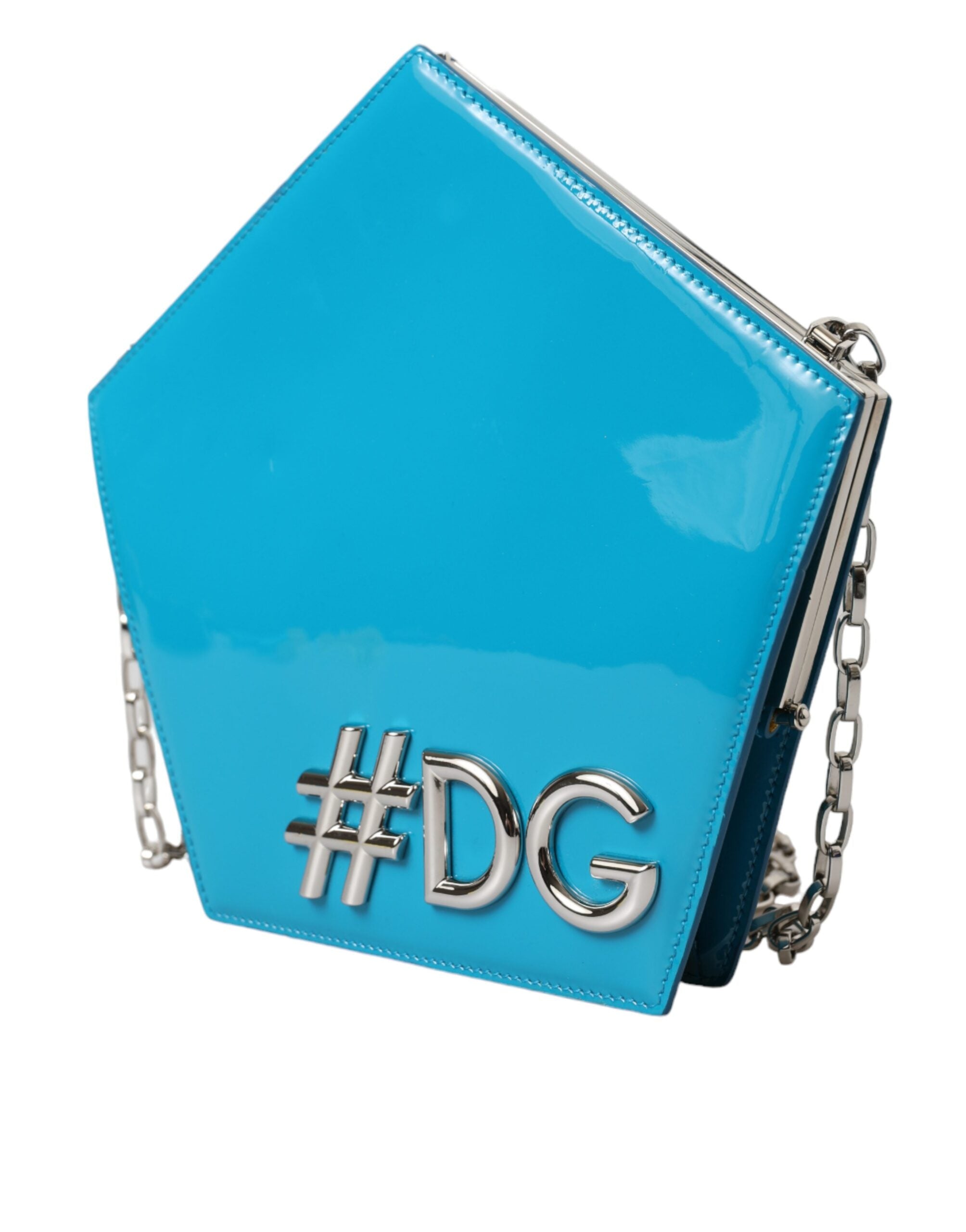 Dolce & Gabbana Blue Leather Patent Hashtag Dg Shoulder Chain Flap Bag Glam Steals