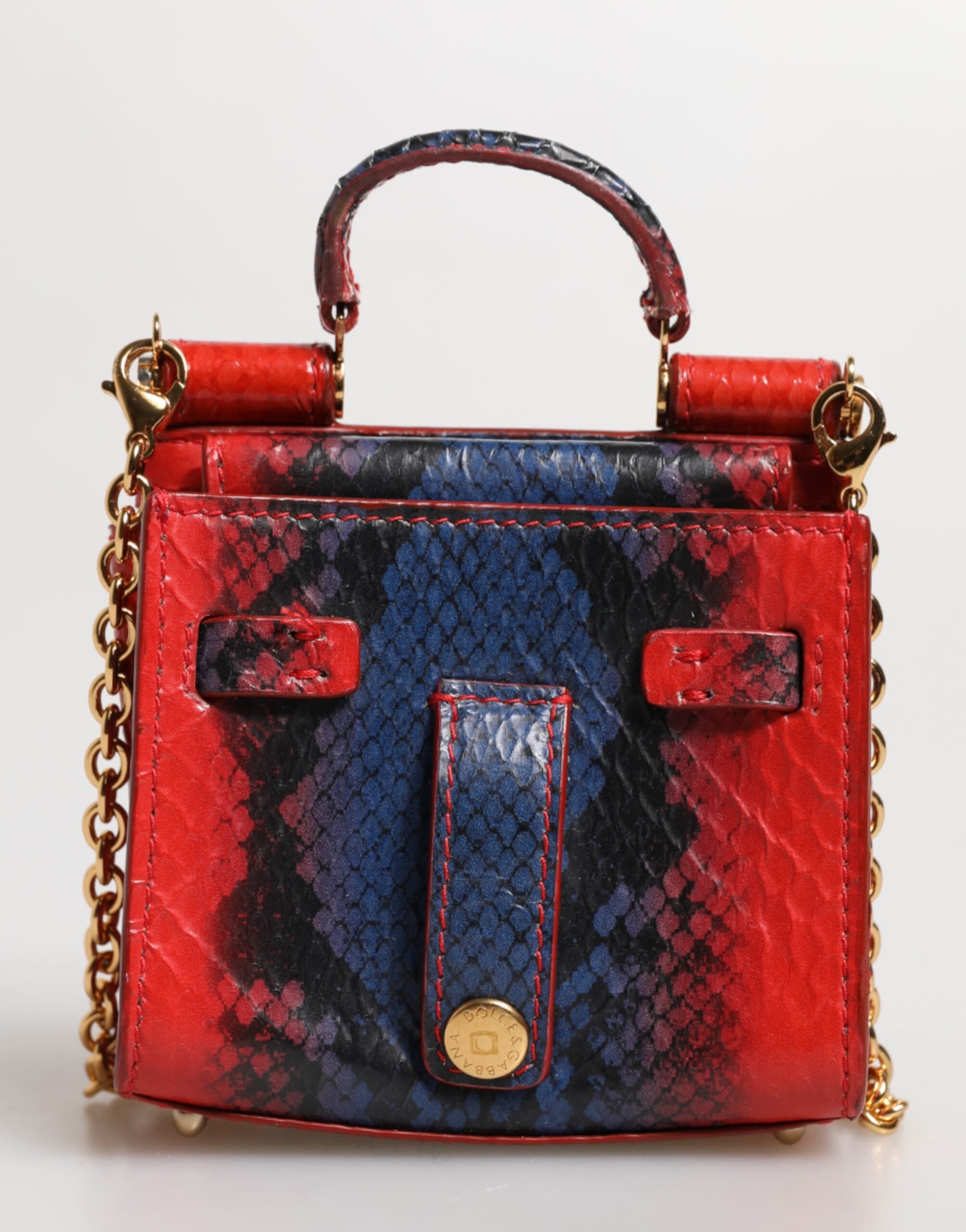 Dolce & Gabbana Blue Leather Red Sicily Crossbody Chain Satchelborse Bag Glam Steals