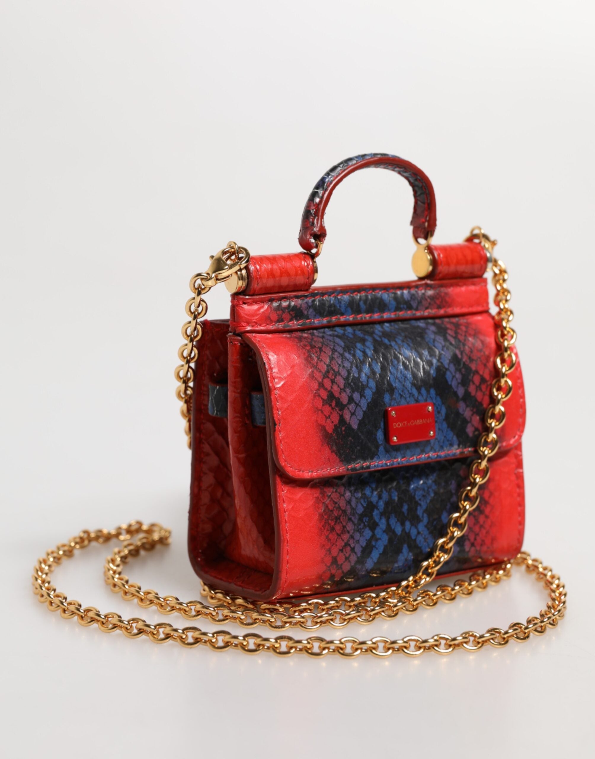 Dolce & Gabbana Blue Leather Red Sicily Crossbody Chain Satchelborse Bag Glam Steals