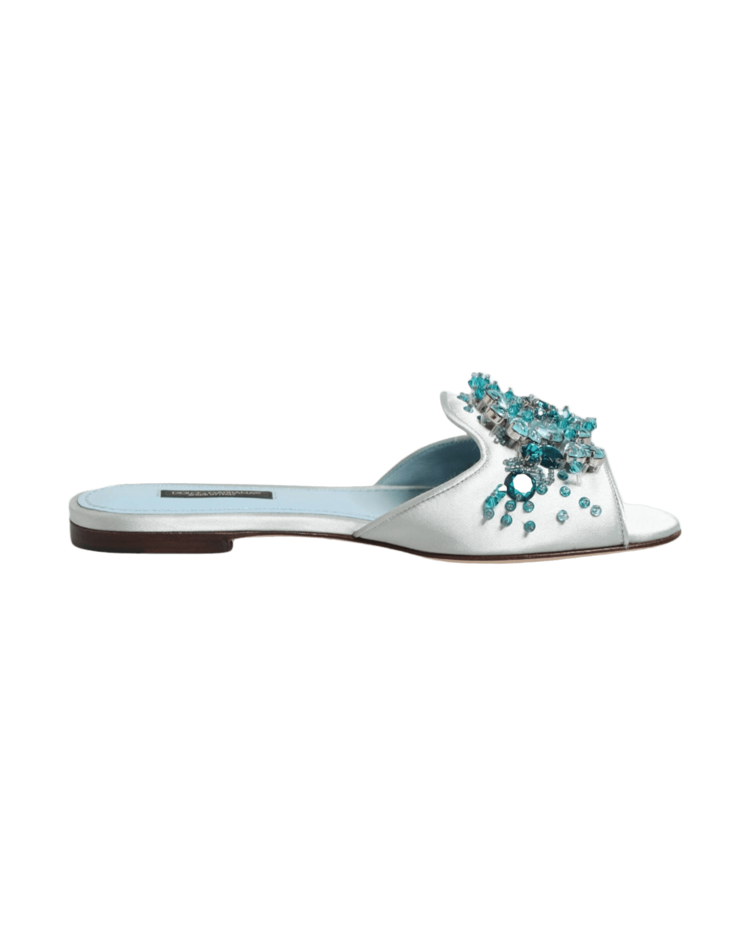 Dolce & Gabbana Blue Leather Bead Embellish Slide Shoes Sandals