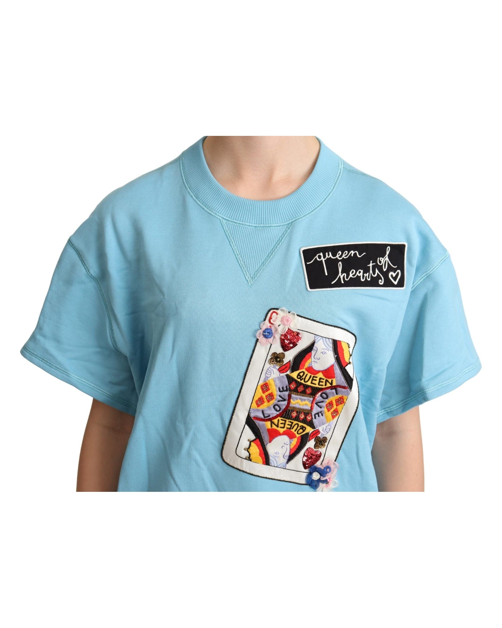 Dolce & Gabbana Blue Queen Of Hearts Card Sweater Glam Steals