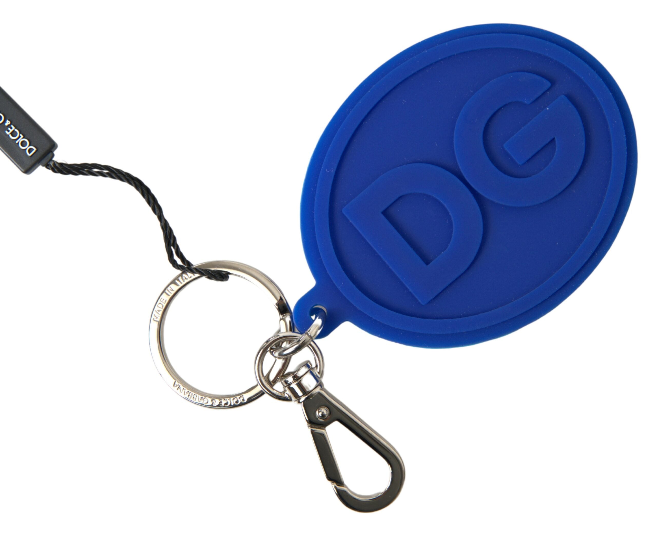 Dolce & Gabbana Blue Rubber Dg Logo Silver Brass Metal Keyring Keychain Glam Steals