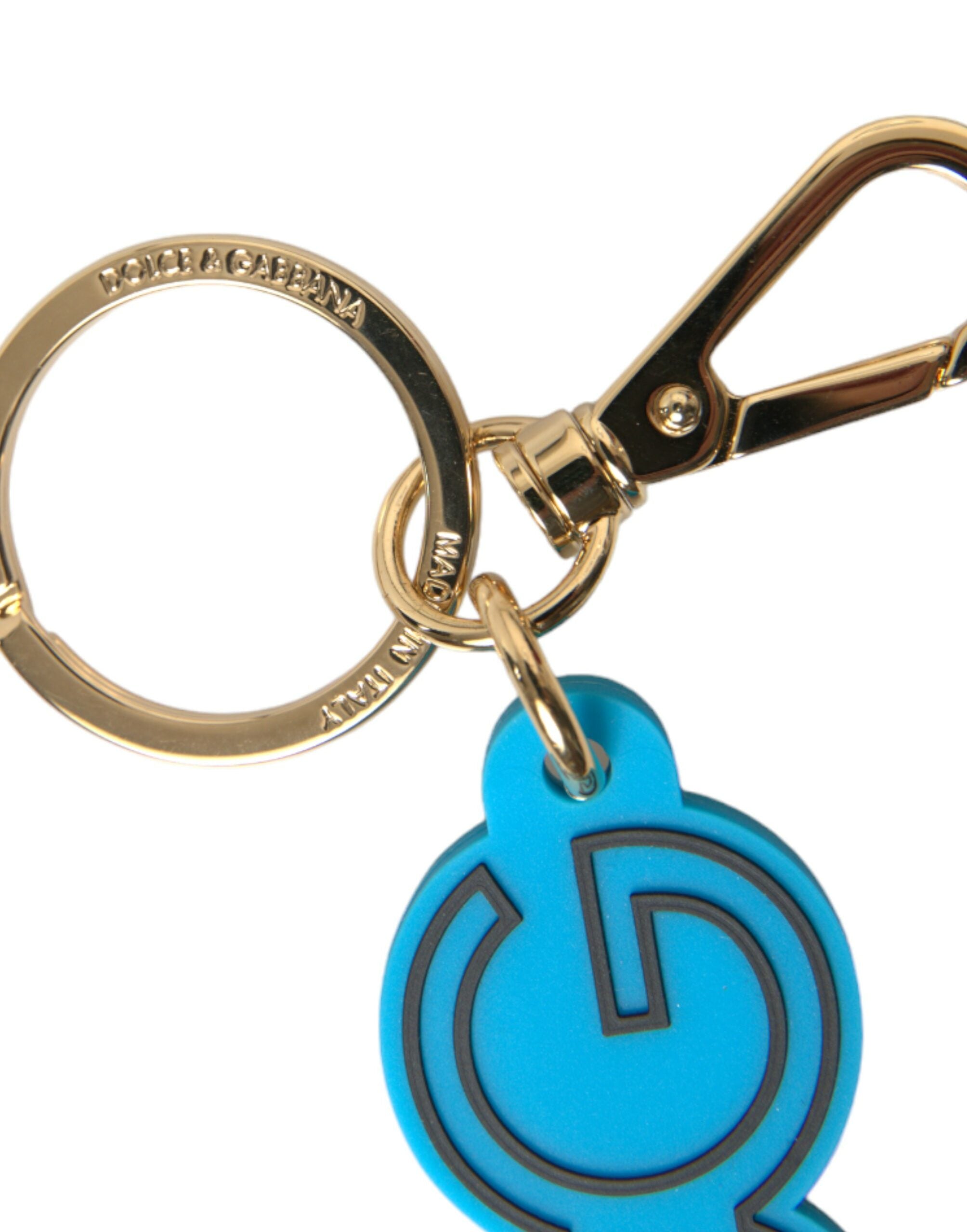 Dolce & Gabbana Blue Rubber Gold Tone Metal Dg Logo Keyring Keychain Glam Steals