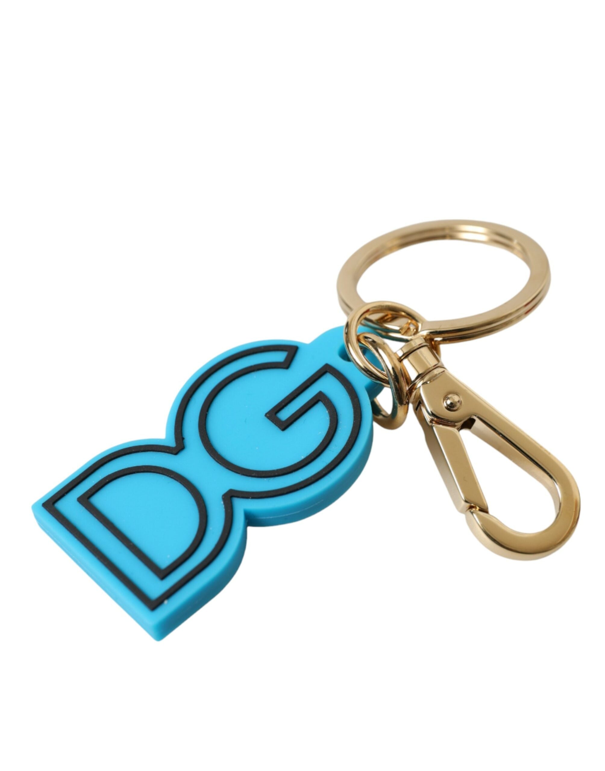 Dolce & Gabbana Blue Rubber Gold Tone Metal Dg Logo Keyring Keychain Glam Steals