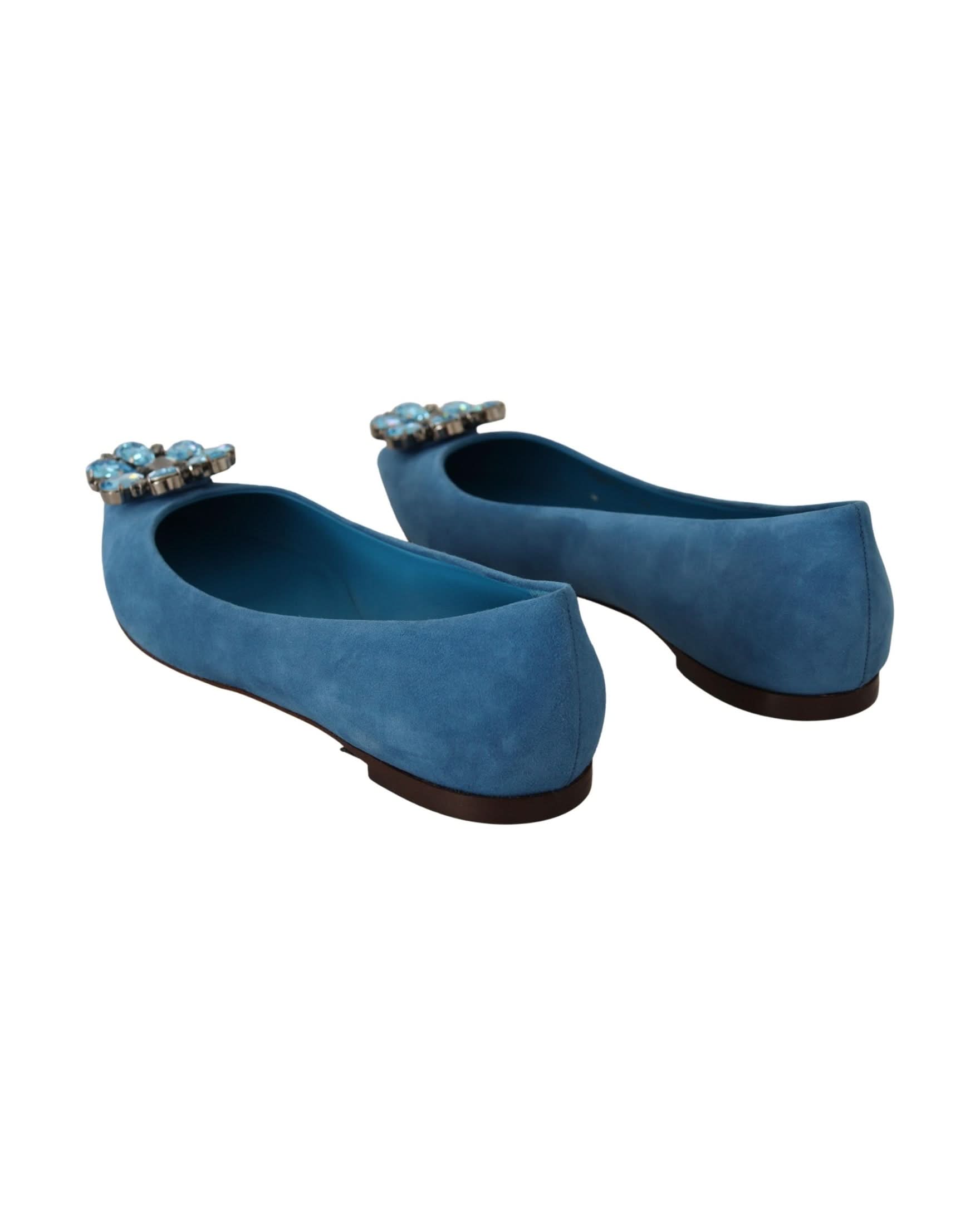 Dolce & Gabbana Blue Suede Crystals Loafers Flats Shoes Flats