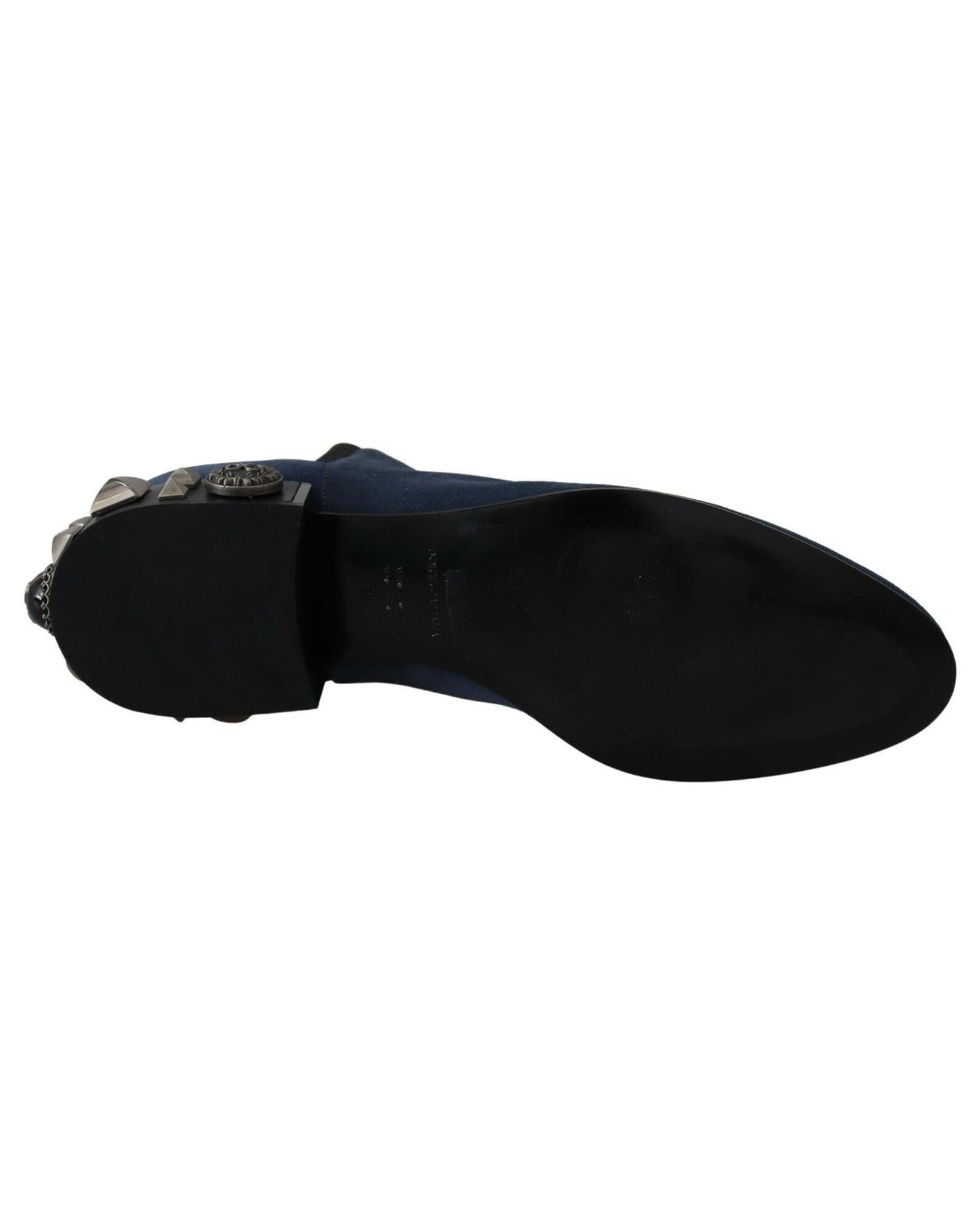 Dolce & Gabbana Blue Suede Embellished Studded Boots Boots