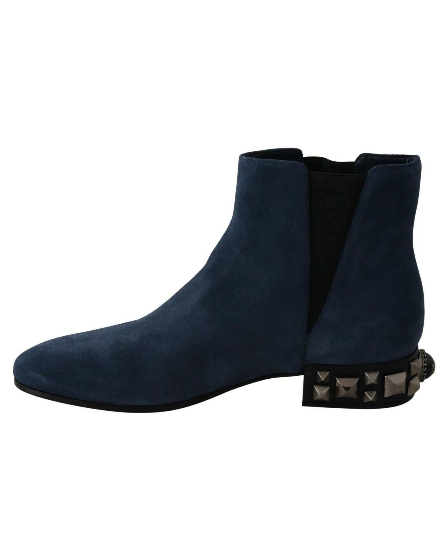 Dolce & Gabbana Blue Suede Embellished Studded Boots Boots