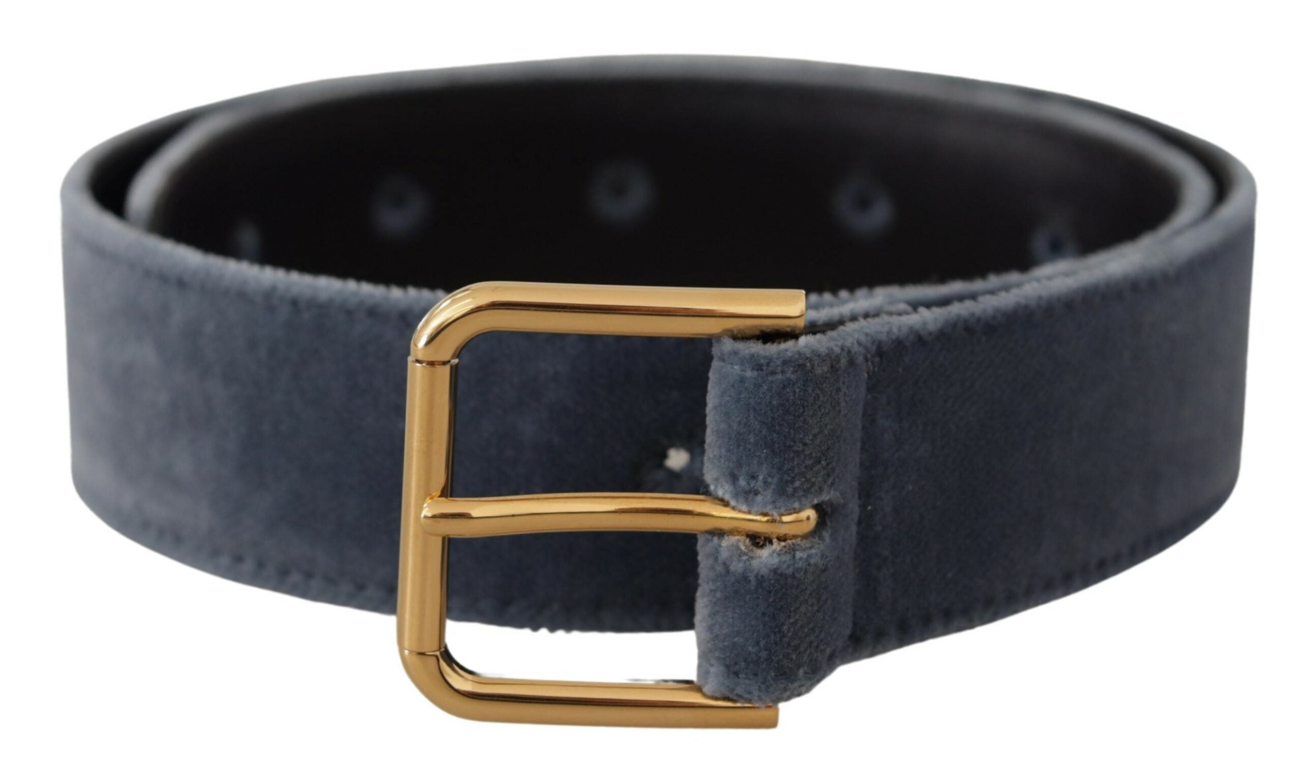 Dolce & Gabbana Blue Velvet Navy Gold Metal Logo Waist Buckle Belt Glam Steals