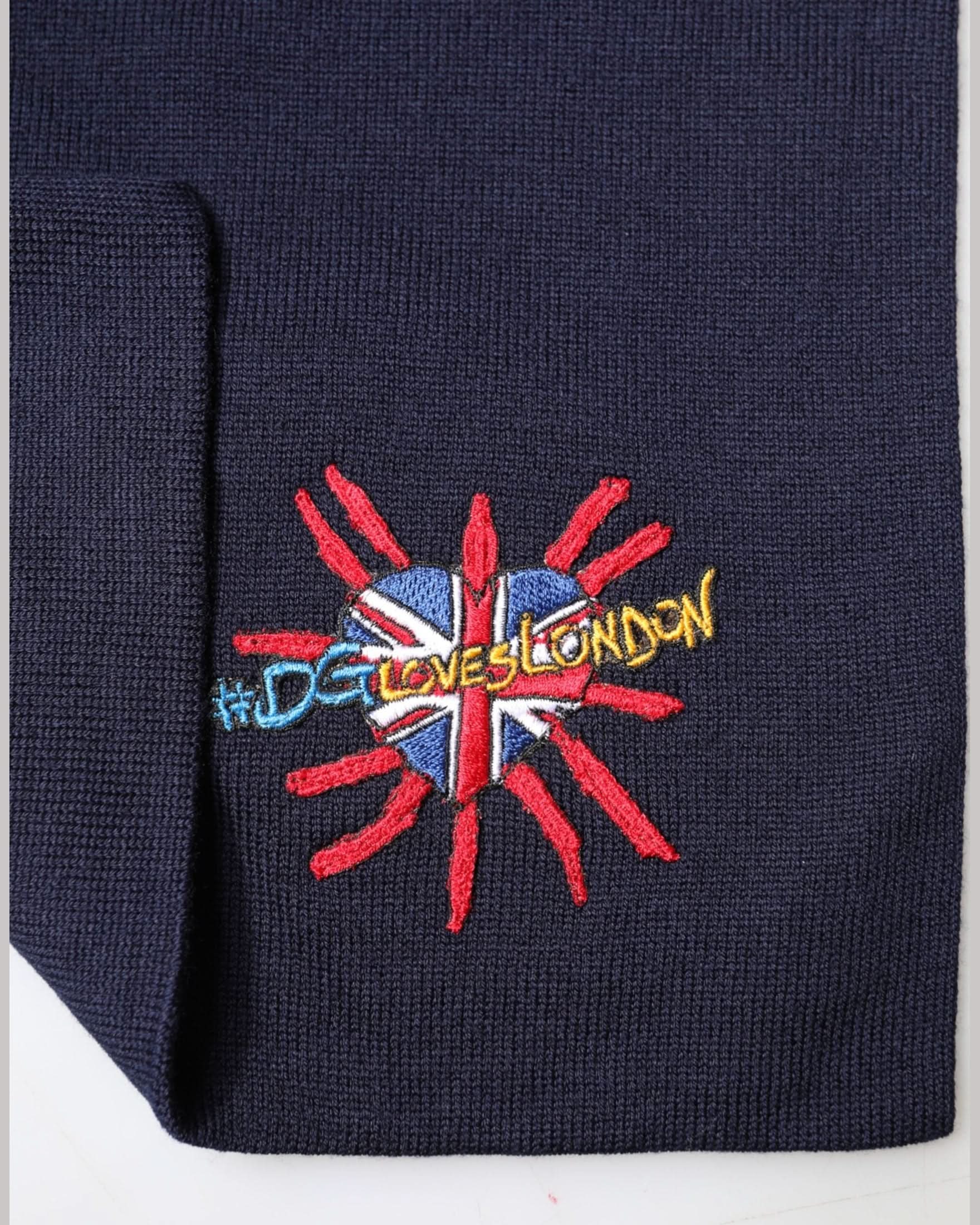 Dolce & Gabbana Blue Wool Dg Loves London Neck Wrap Scarf Scarves & Shawls