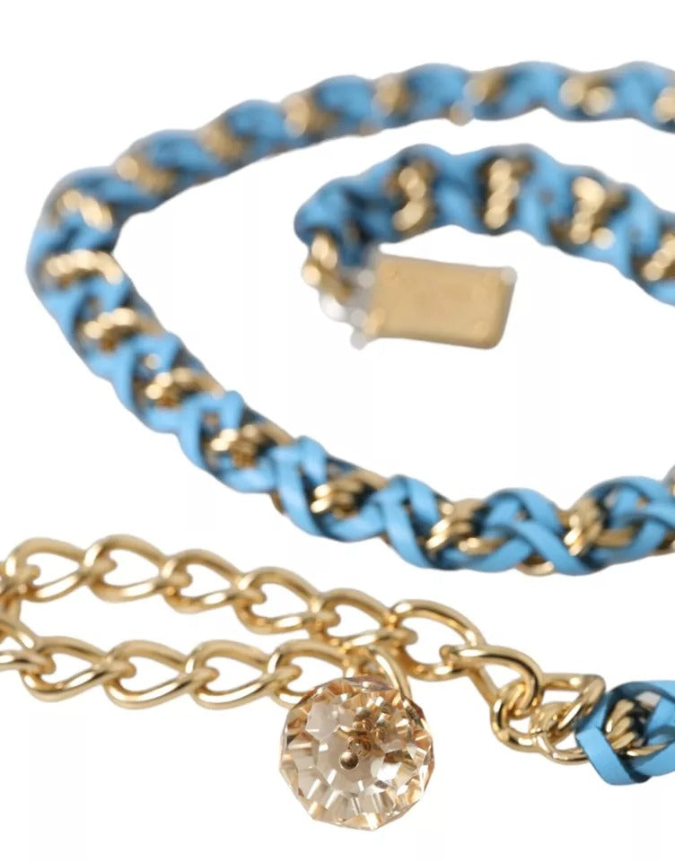 Dolce & Gabbana Braided Brass Chain Waist Blue Gold Belt Glam Steals