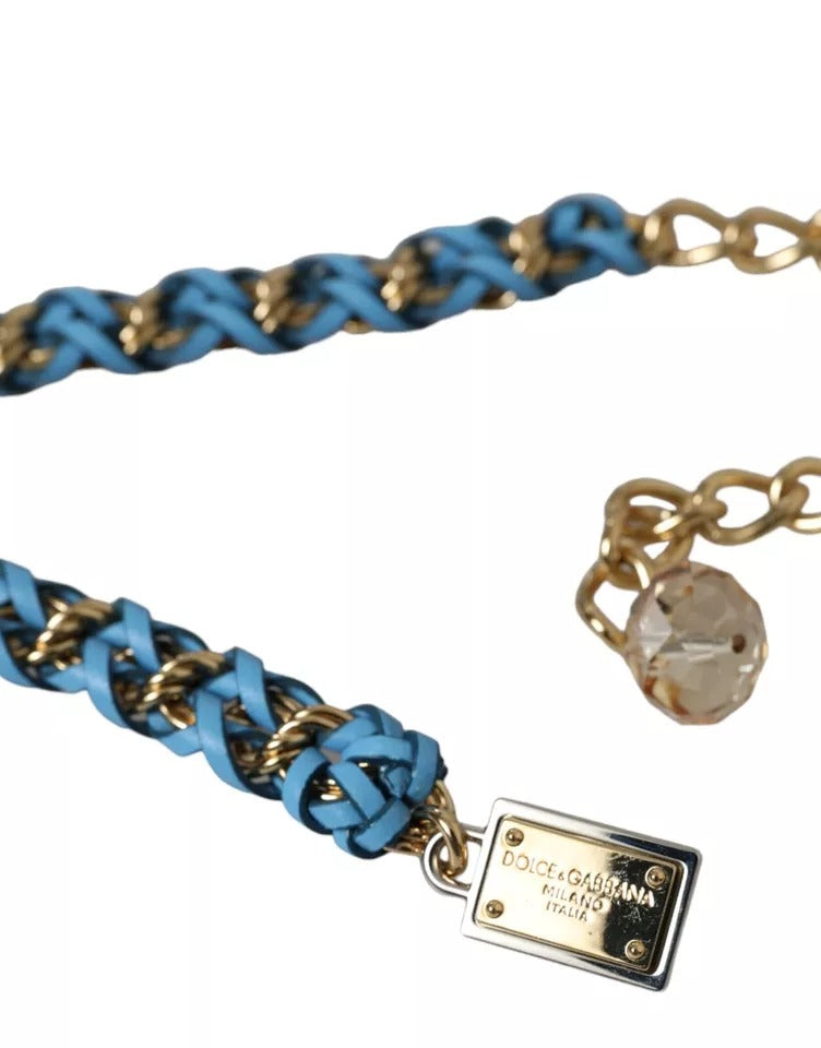 Dolce & Gabbana Braided Brass Chain Waist Blue Gold Belt Glam Steals
