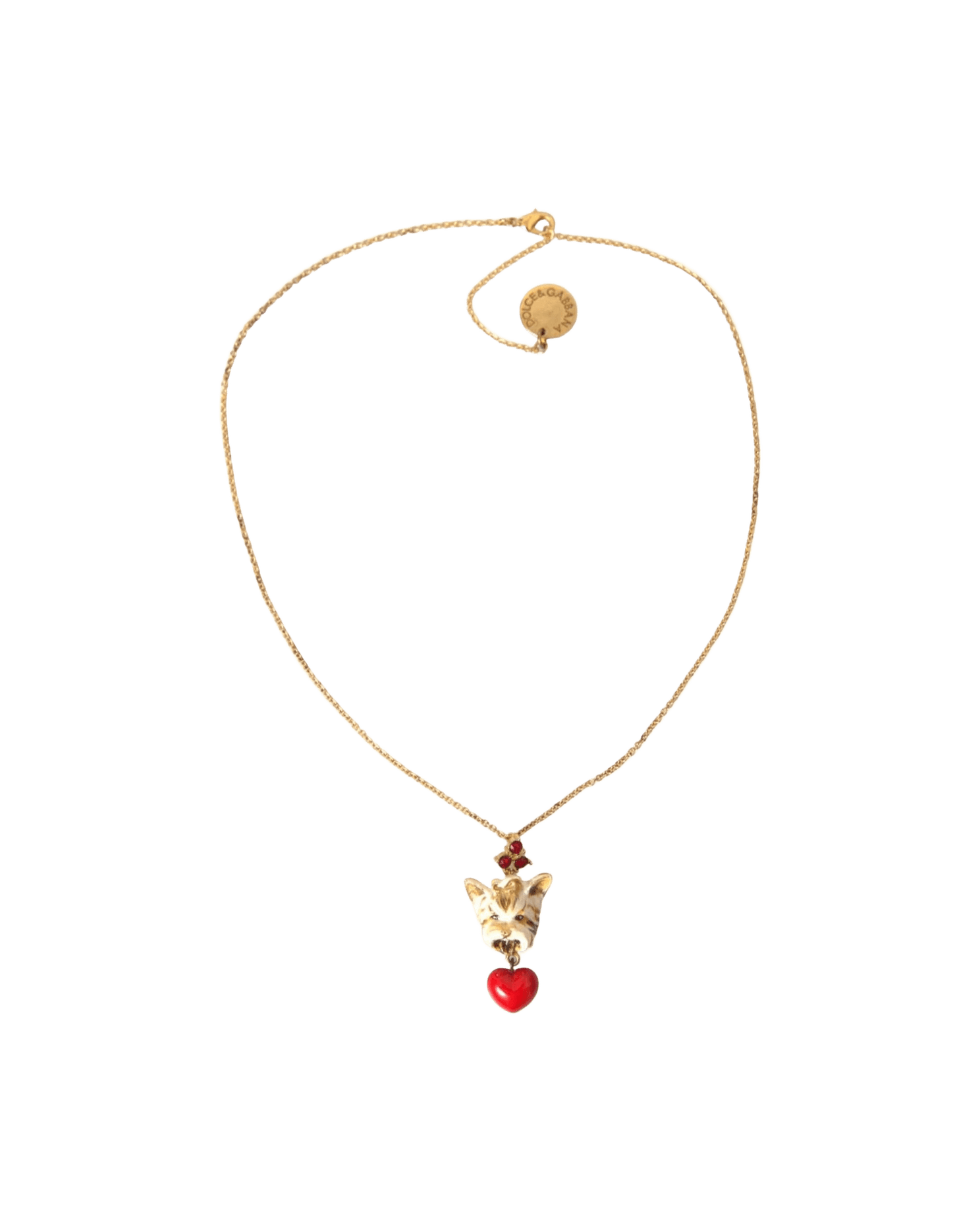 Dolce & Gabbana Gold Brass Chain Dog Heart Pendant Charm Necklace Necklaces