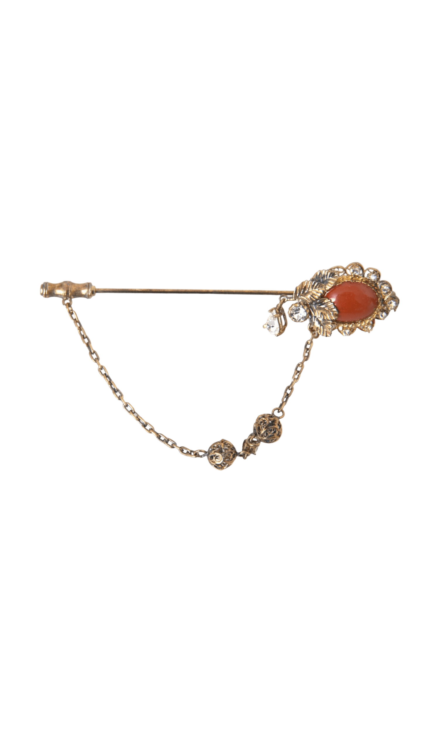 Dolce & Gabbana Brass Crystal Chain 925 Sterling Pin Gold Silver Brooch Glam Steals