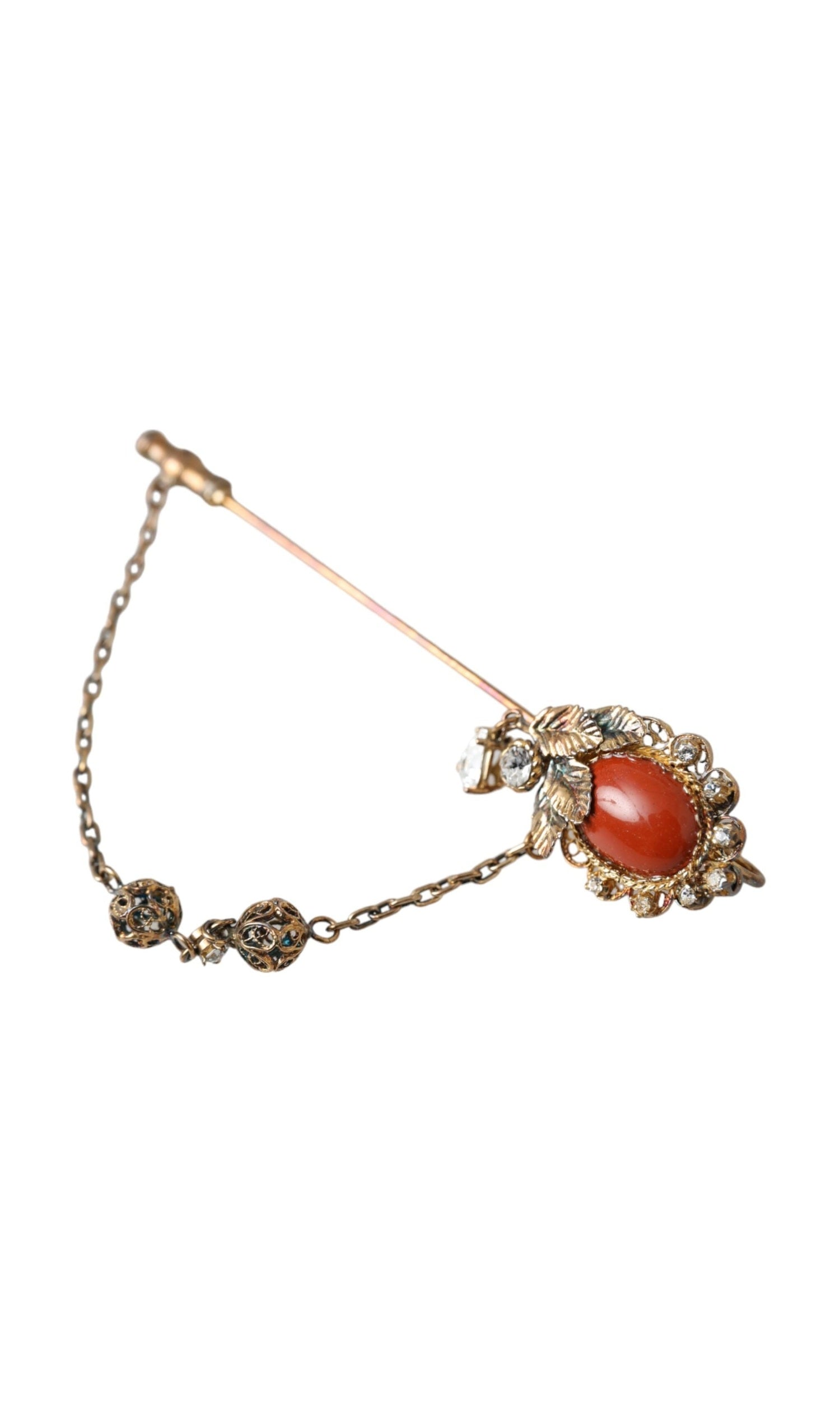 Dolce & Gabbana Brass Crystal Chain 925 Sterling Pin Gold Silver Brooch Glam Steals