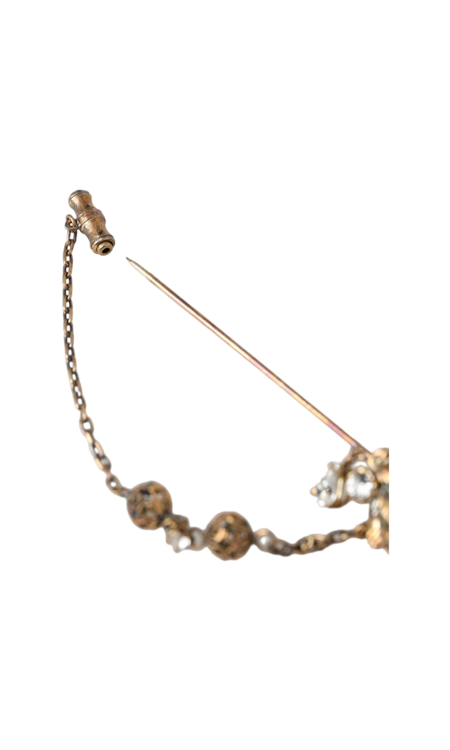 Dolce & Gabbana Brass Crystal Chain 925 Sterling Pin Gold Silver Brooch Glam Steals