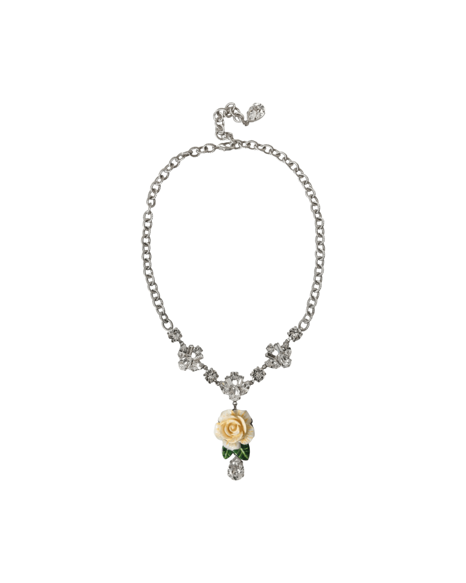 Dolce & Gabbana Brass Crystal Roses Pendants Silver Clear Necklace Glam Steals