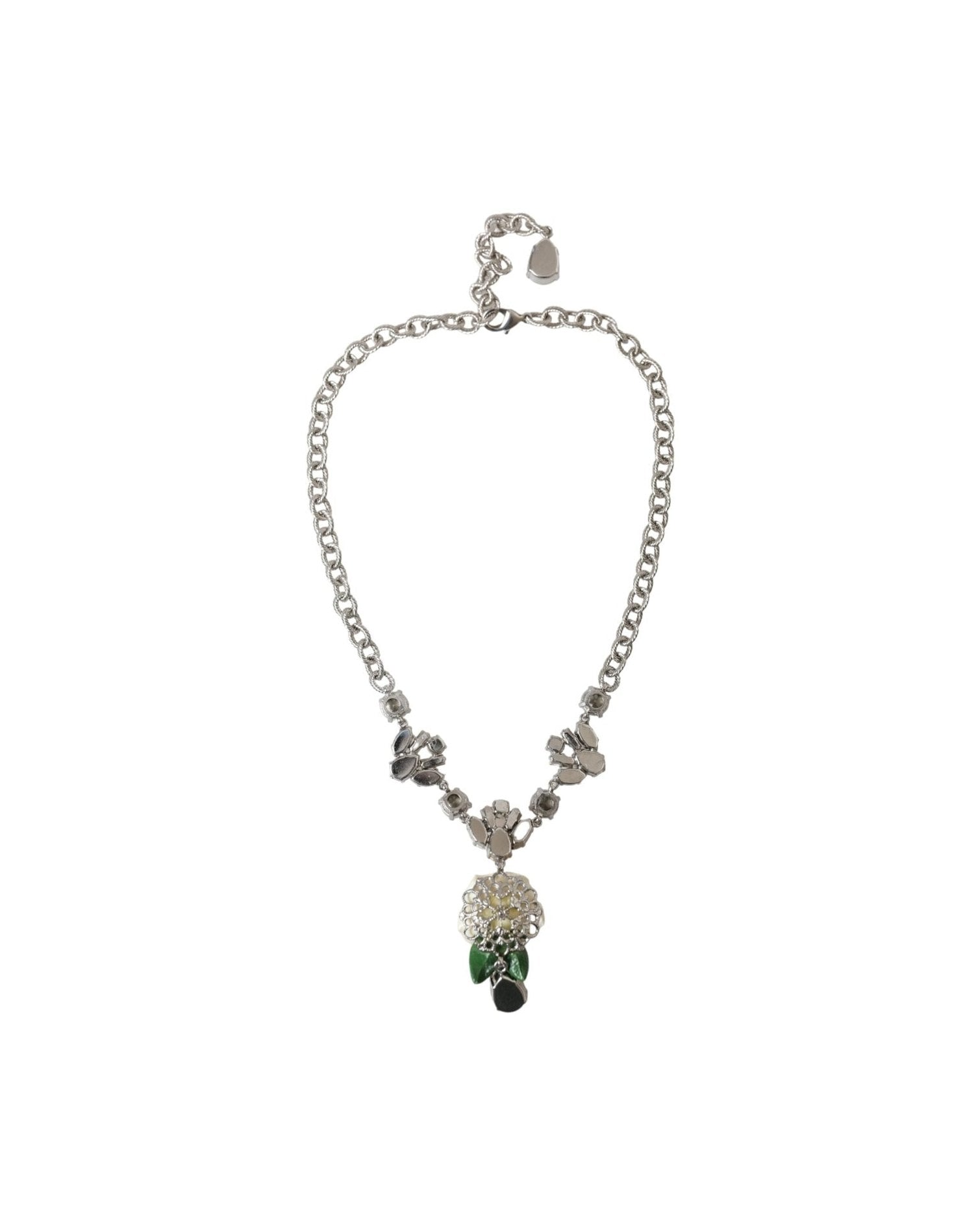 Dolce & Gabbana Brass Crystal Roses Pendants Silver Clear Necklace Glam Steals